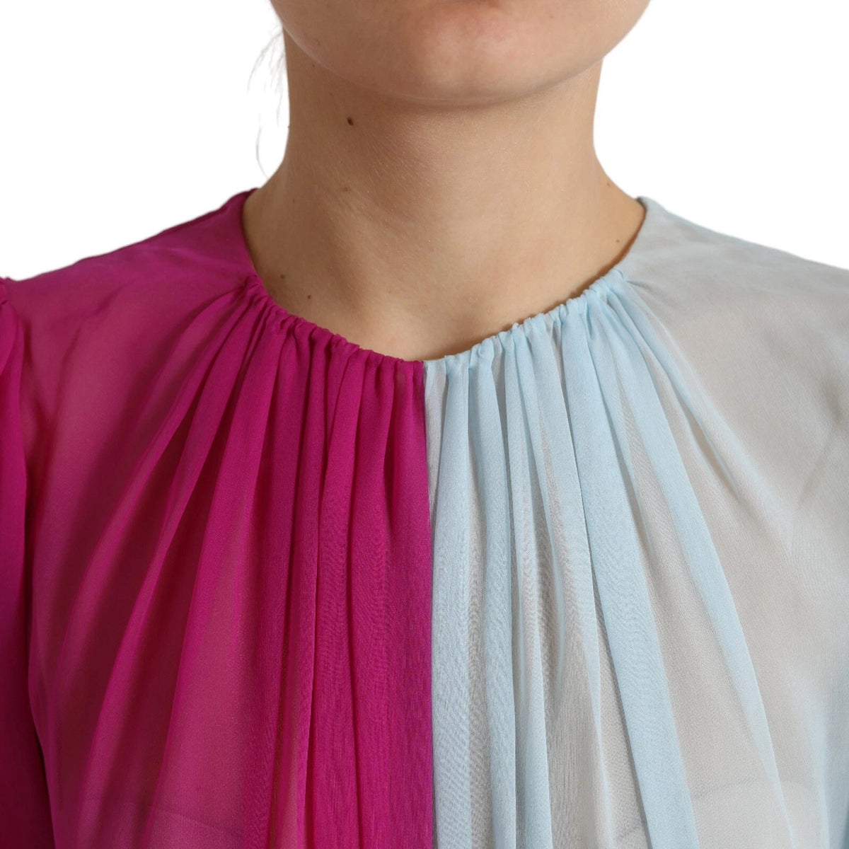 Robe midi Dolce & Gabbana en soie bicolore bleu clair
