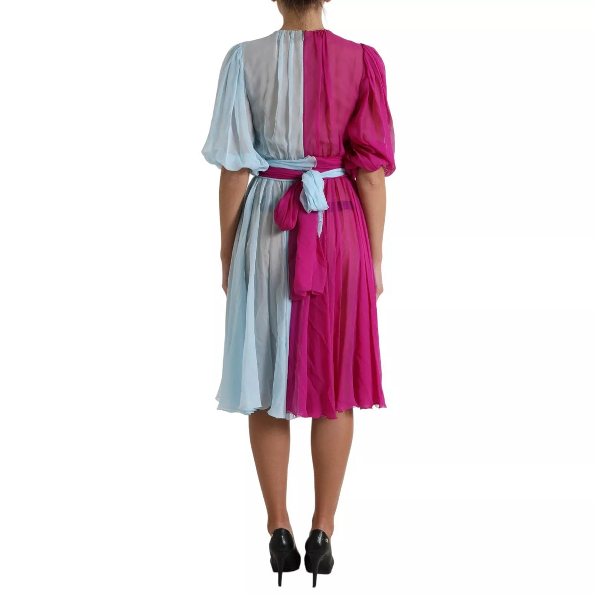 Robe midi Dolce & Gabbana en soie bicolore bleu clair