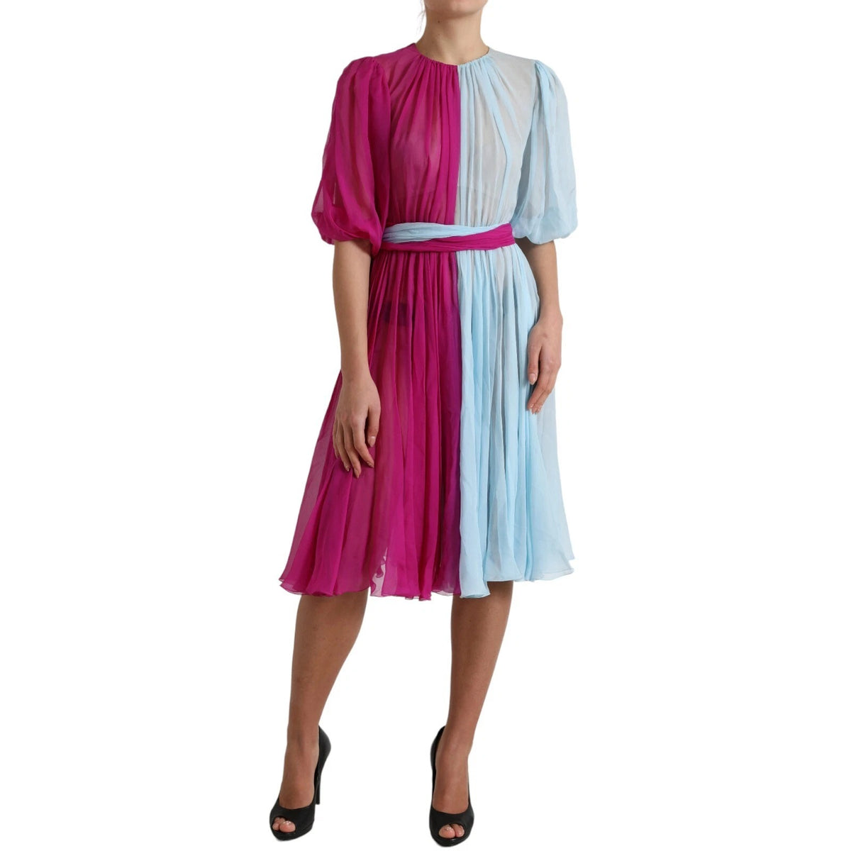 Robe midi Dolce & Gabbana en soie bicolore bleu clair