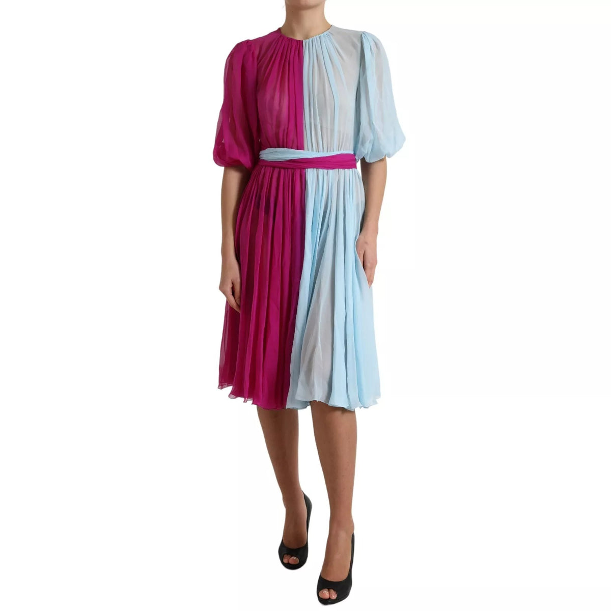 Robe midi Dolce & Gabbana en soie bicolore bleu clair