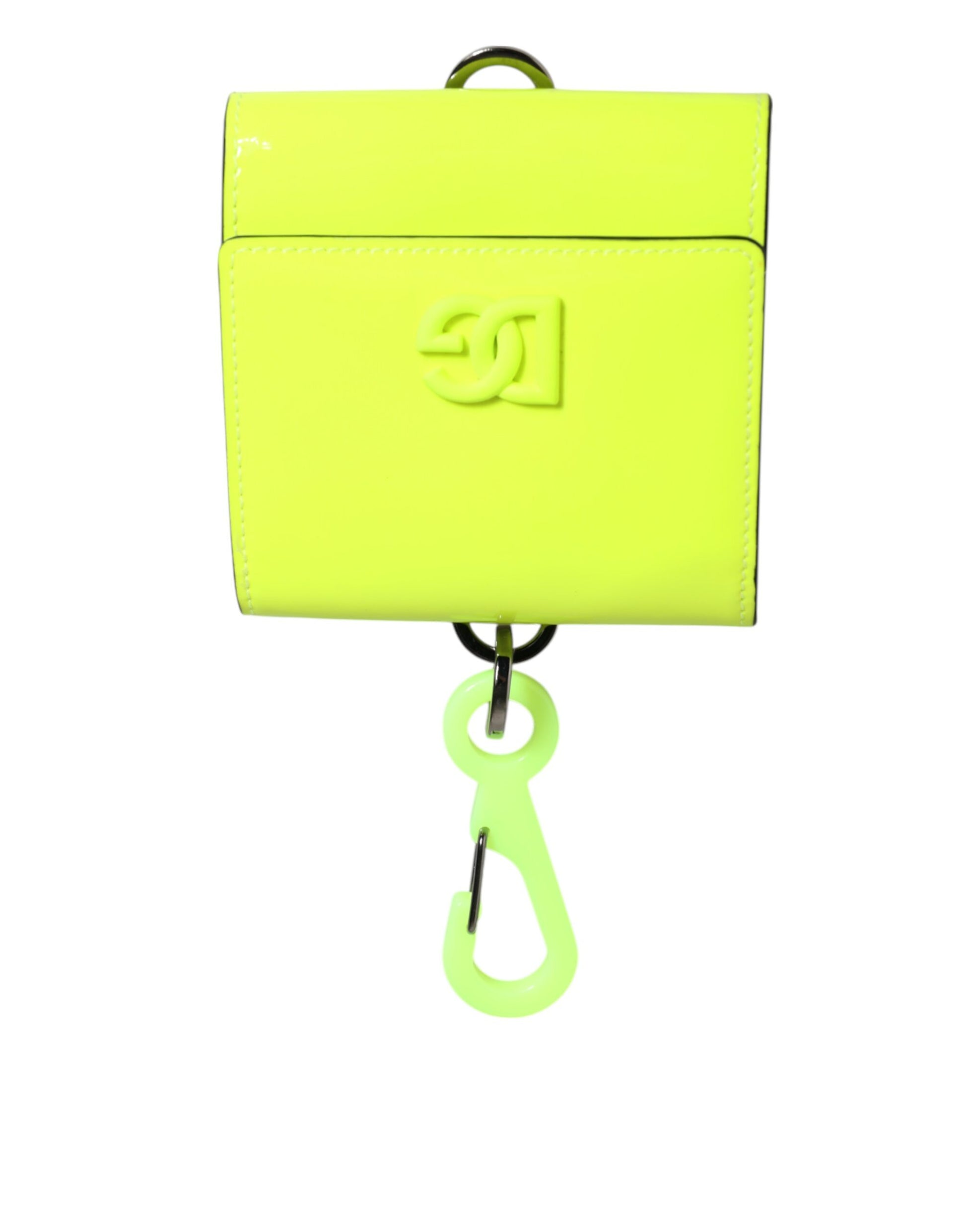 Porte-cartes portefeuille Dolce & Gabbana jaune-vert avec logo DG et dragonne