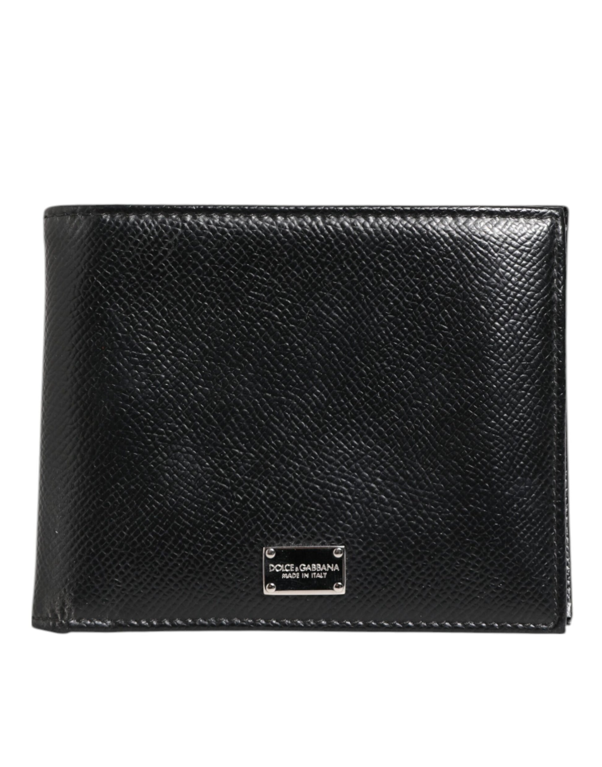 Dolce & Gabbana Black Leather Plaque Logo Bifold Men Card Holder Wallet