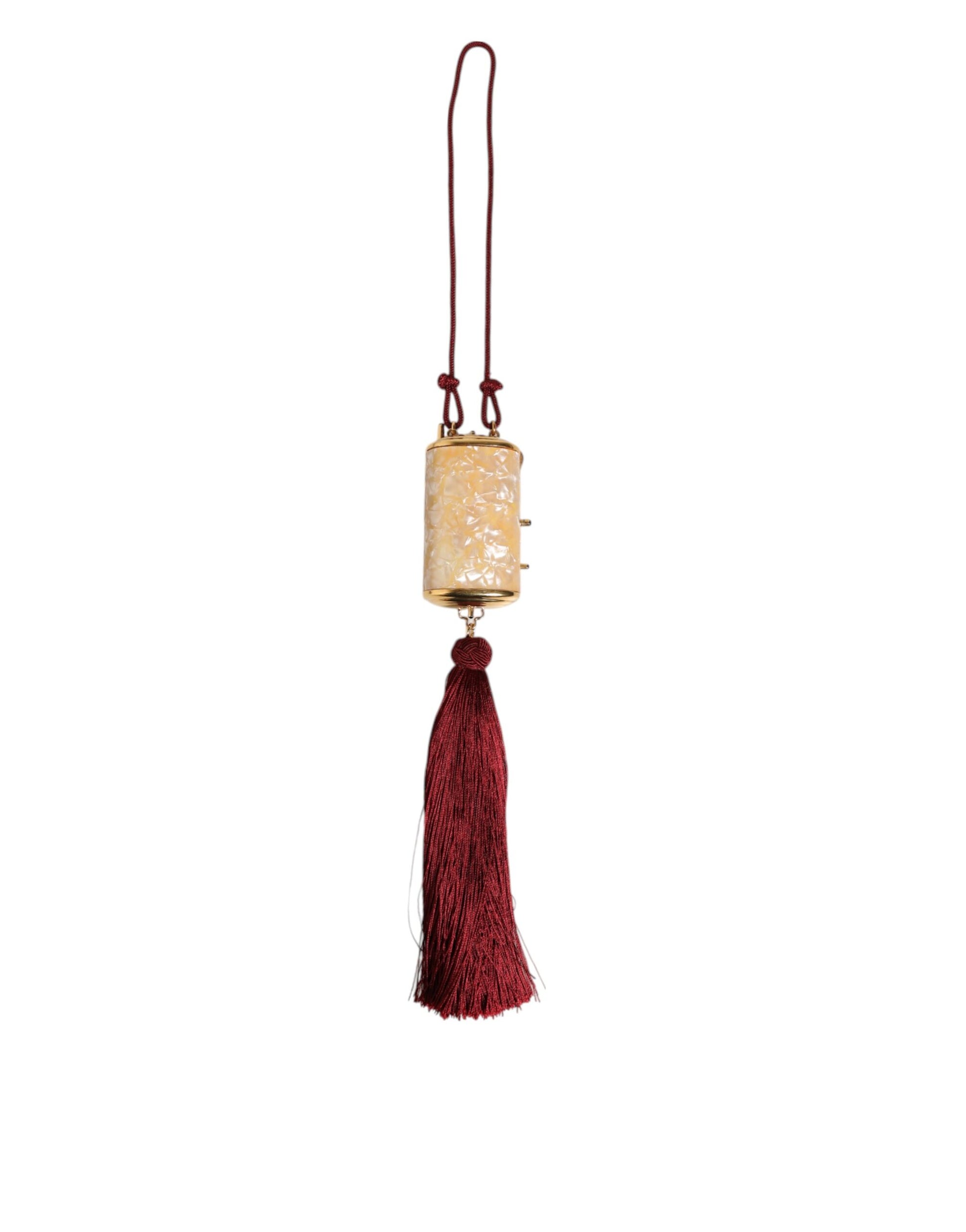 Sac bandoulière mini Dolce & Gabbana en résine blanche et métal doré, avec pompon