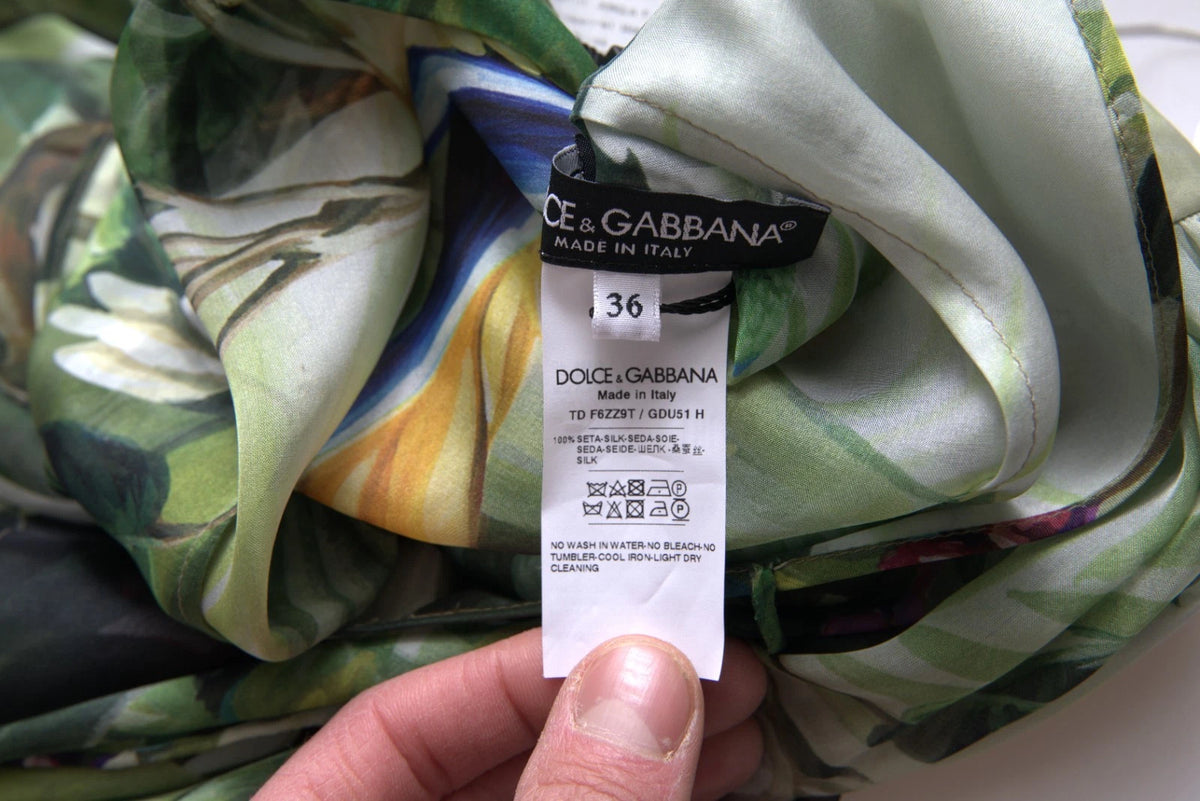 Robe longue en soie multicolore à imprimé jungle Dolce & Gabbana pour femme
