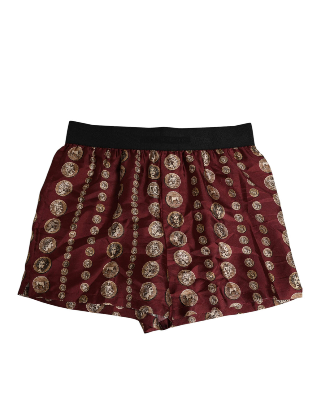 Dolce & Gabbana Caleçon de bain boxer pour homme en soie bordeaux imprimé pièces de monnaie