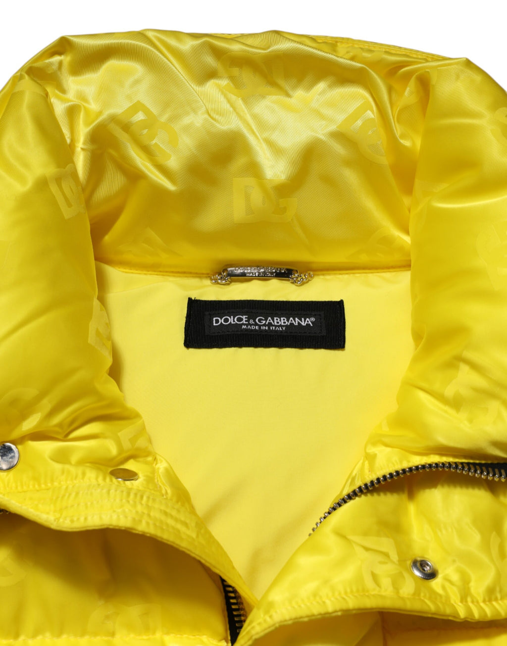 Blouson bomber matelassé Dolce & Gabbana en nylon jaune avec logo pour homme