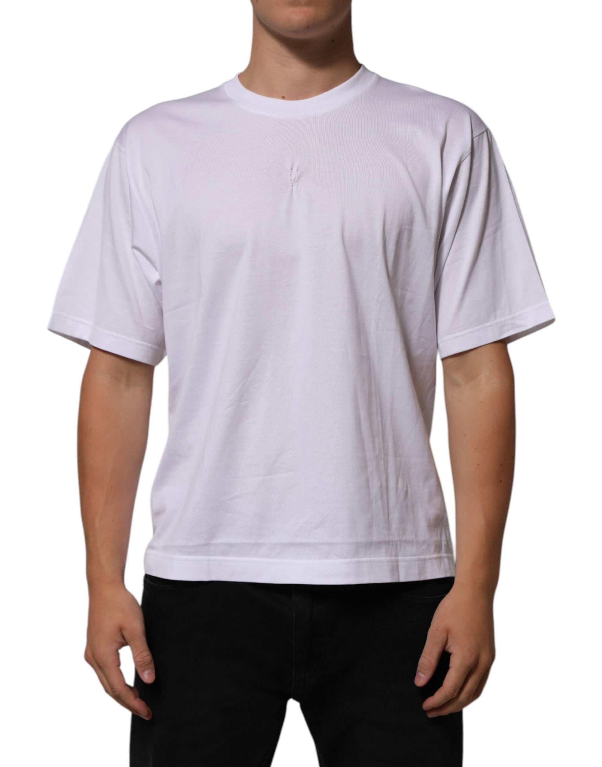 T-shirt blanc en coton à col rond avec écusson logo Dolce & Gabbana pour homme