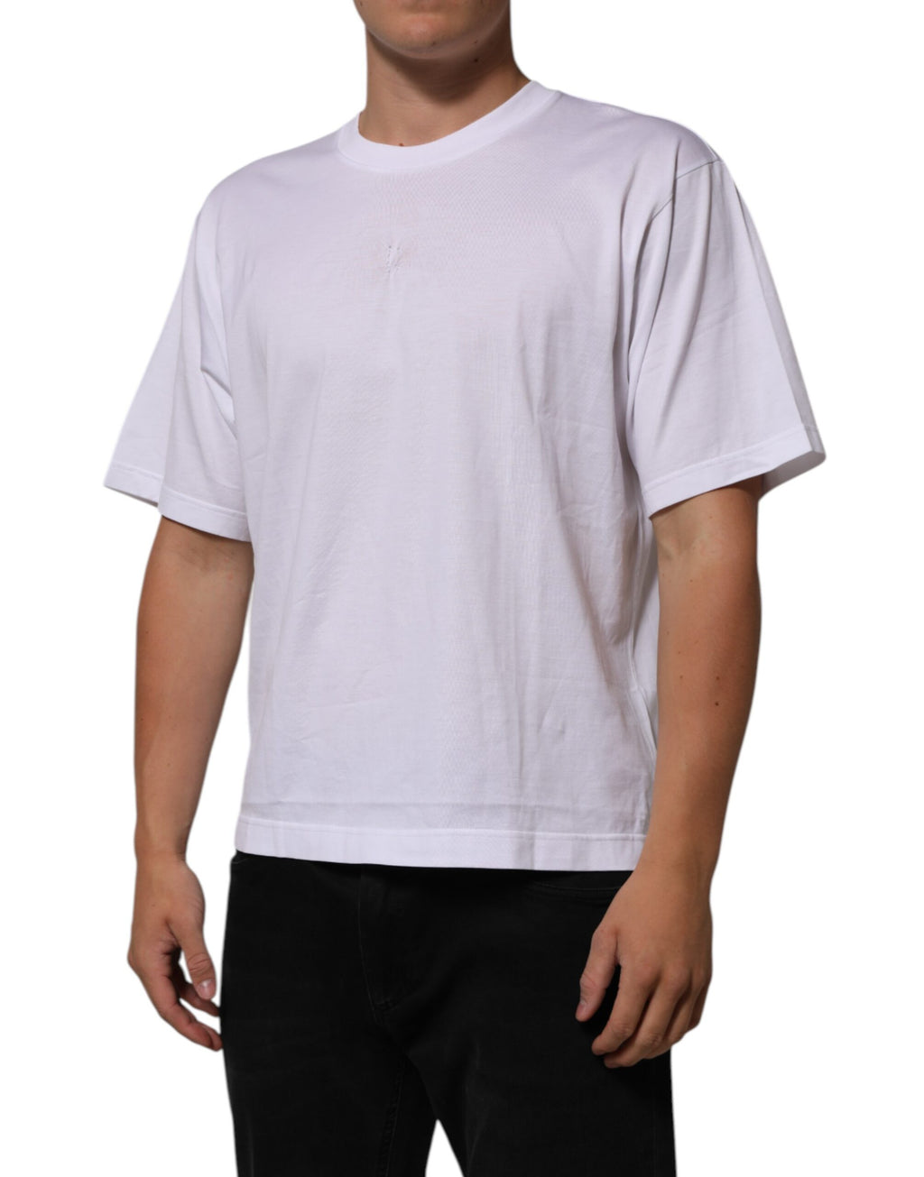 T-shirt blanc en coton à col rond avec écusson logo Dolce & Gabbana pour homme