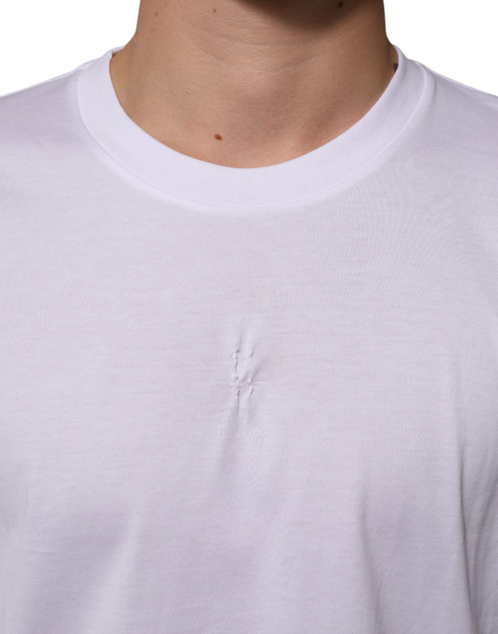 T-shirt blanc en coton à col rond avec écusson logo Dolce & Gabbana pour homme