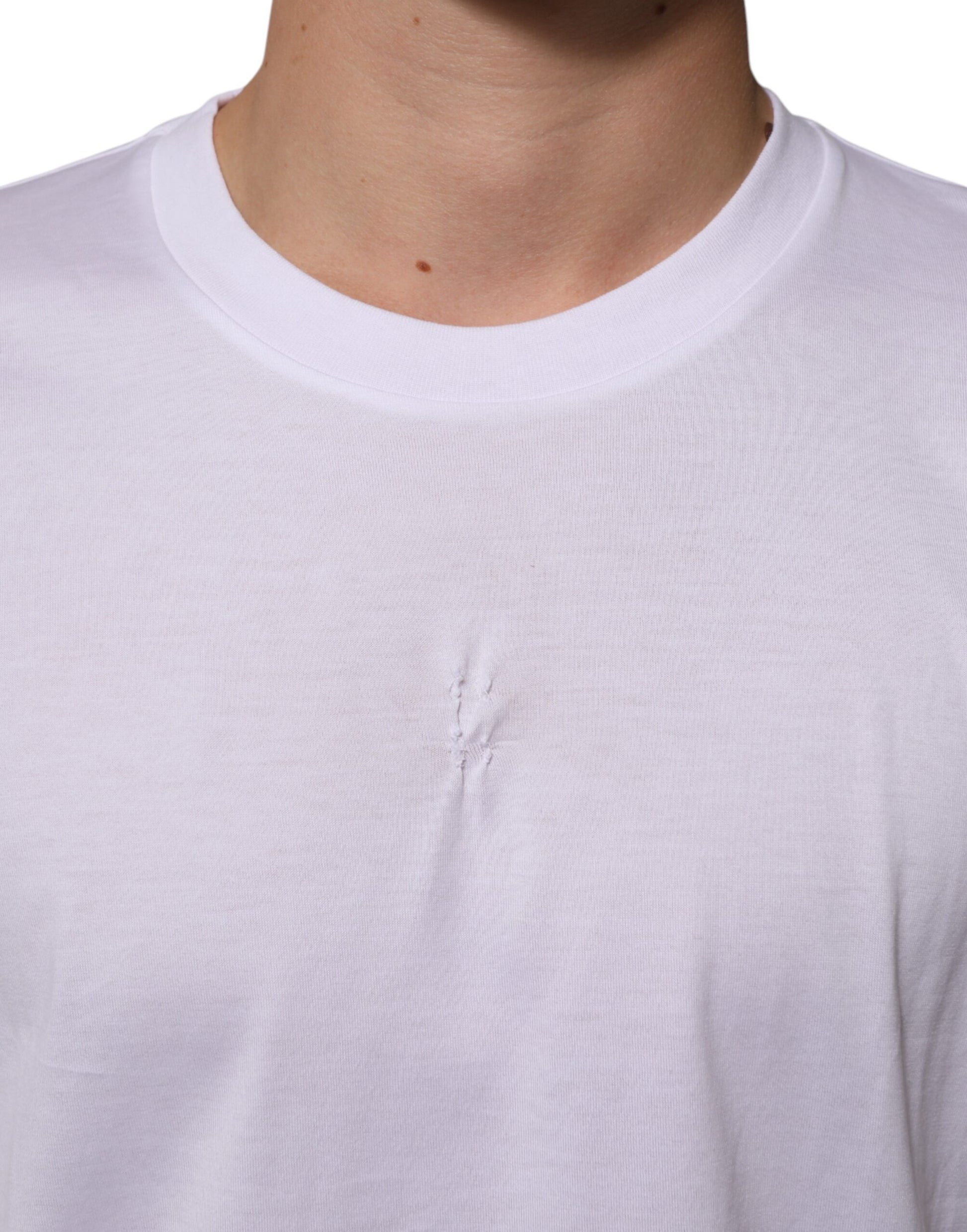T-shirt blanc en coton à col rond avec écusson logo Dolce & Gabbana pour homme