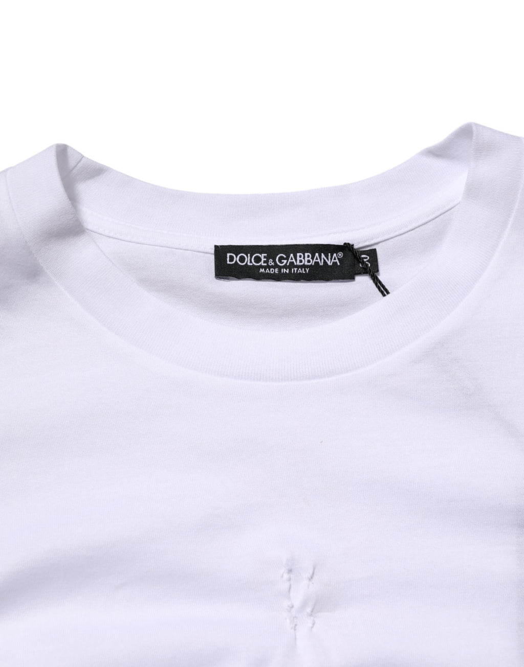 T-shirt blanc en coton à col rond avec écusson logo Dolce & Gabbana pour homme