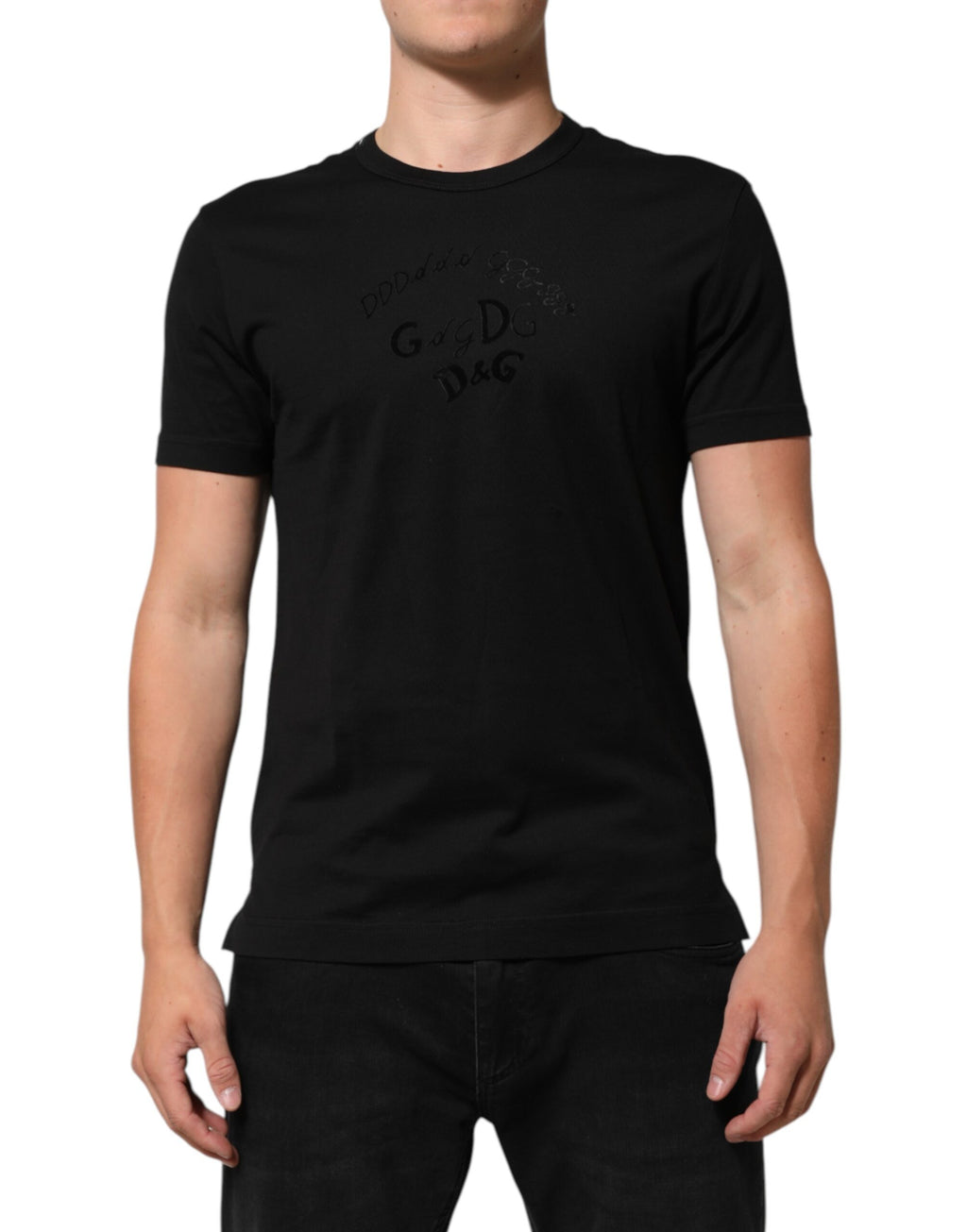 T-shirt Dolce & Gabbana en velours de coton noir imprimé logo pour homme