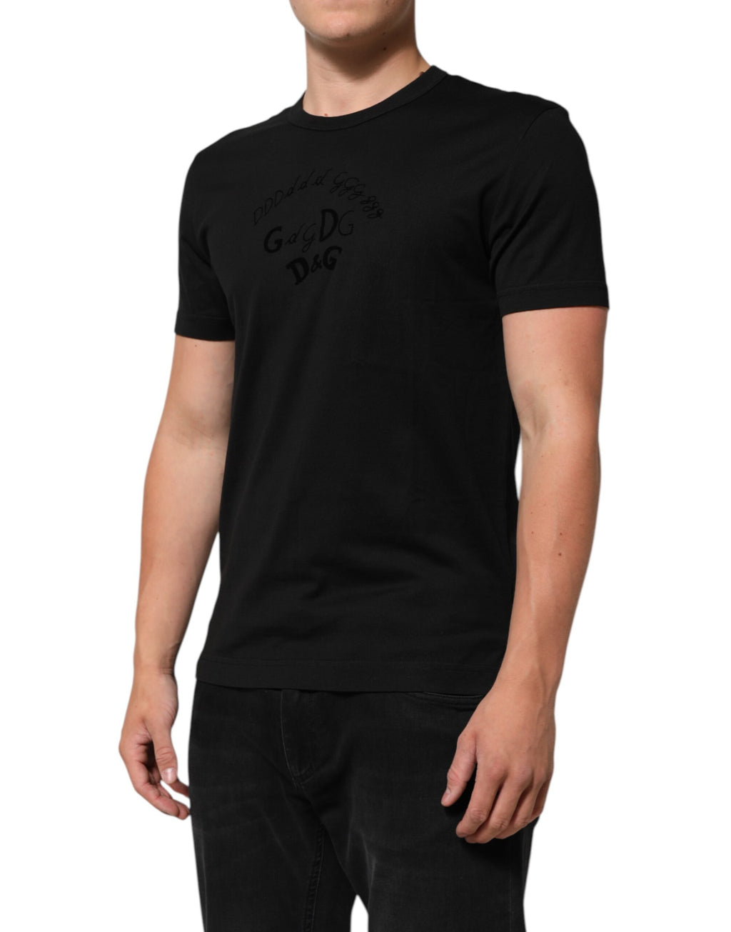 T-shirt Dolce & Gabbana en velours de coton noir imprimé logo pour homme