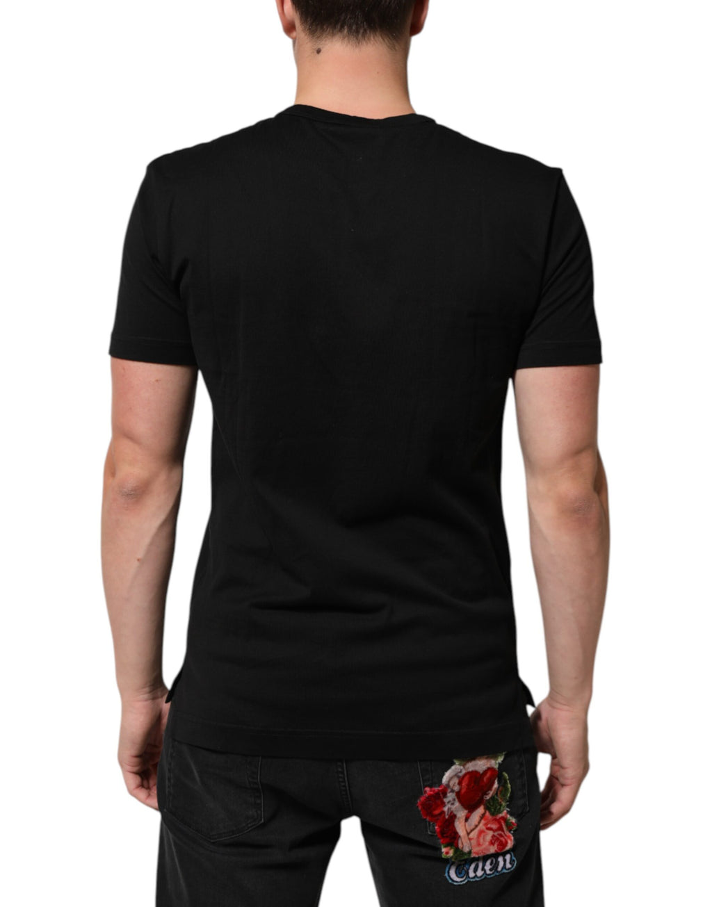 T-shirt Dolce & Gabbana en velours de coton noir imprimé logo pour homme