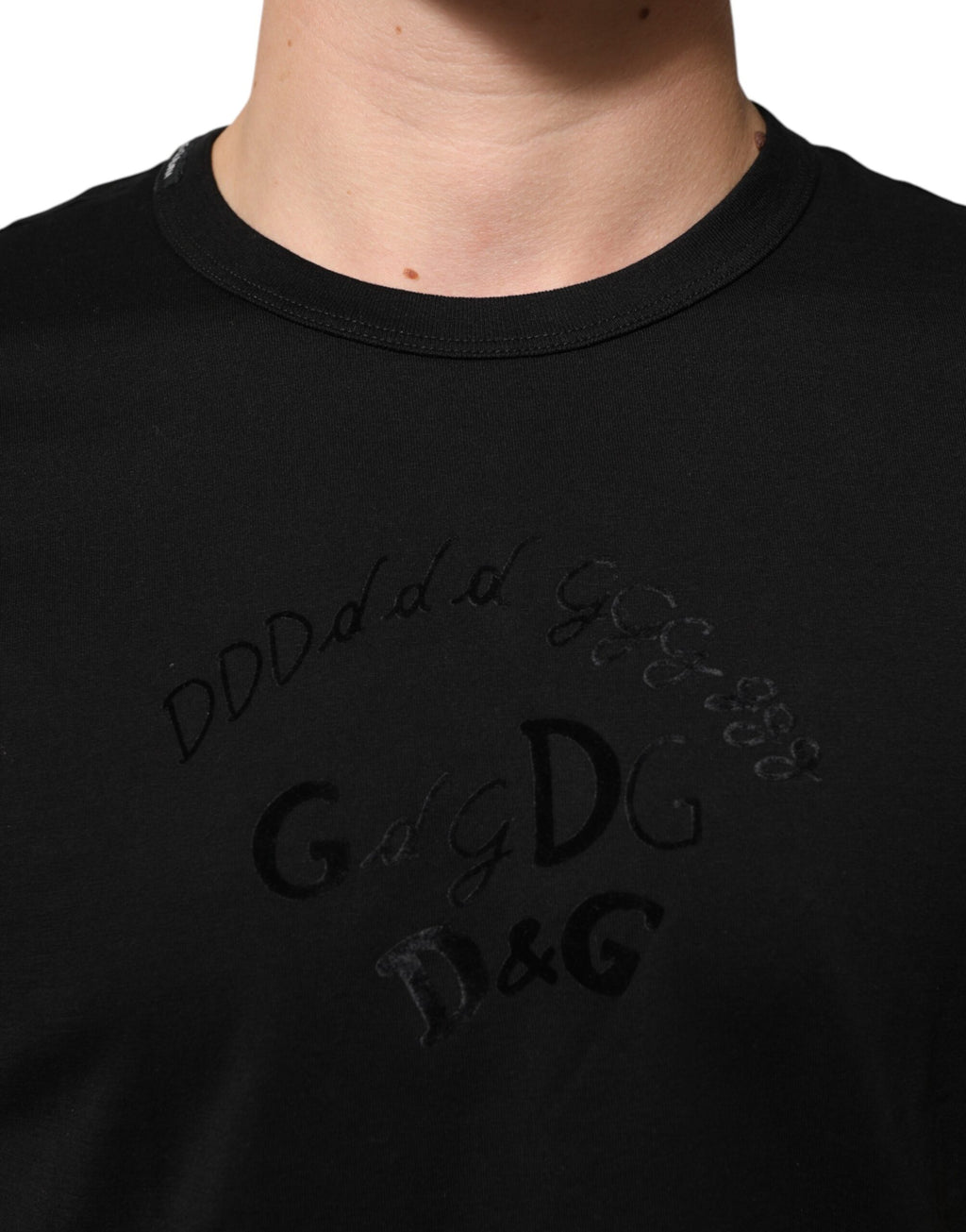 T-shirt Dolce & Gabbana en velours de coton noir imprimé logo pour homme