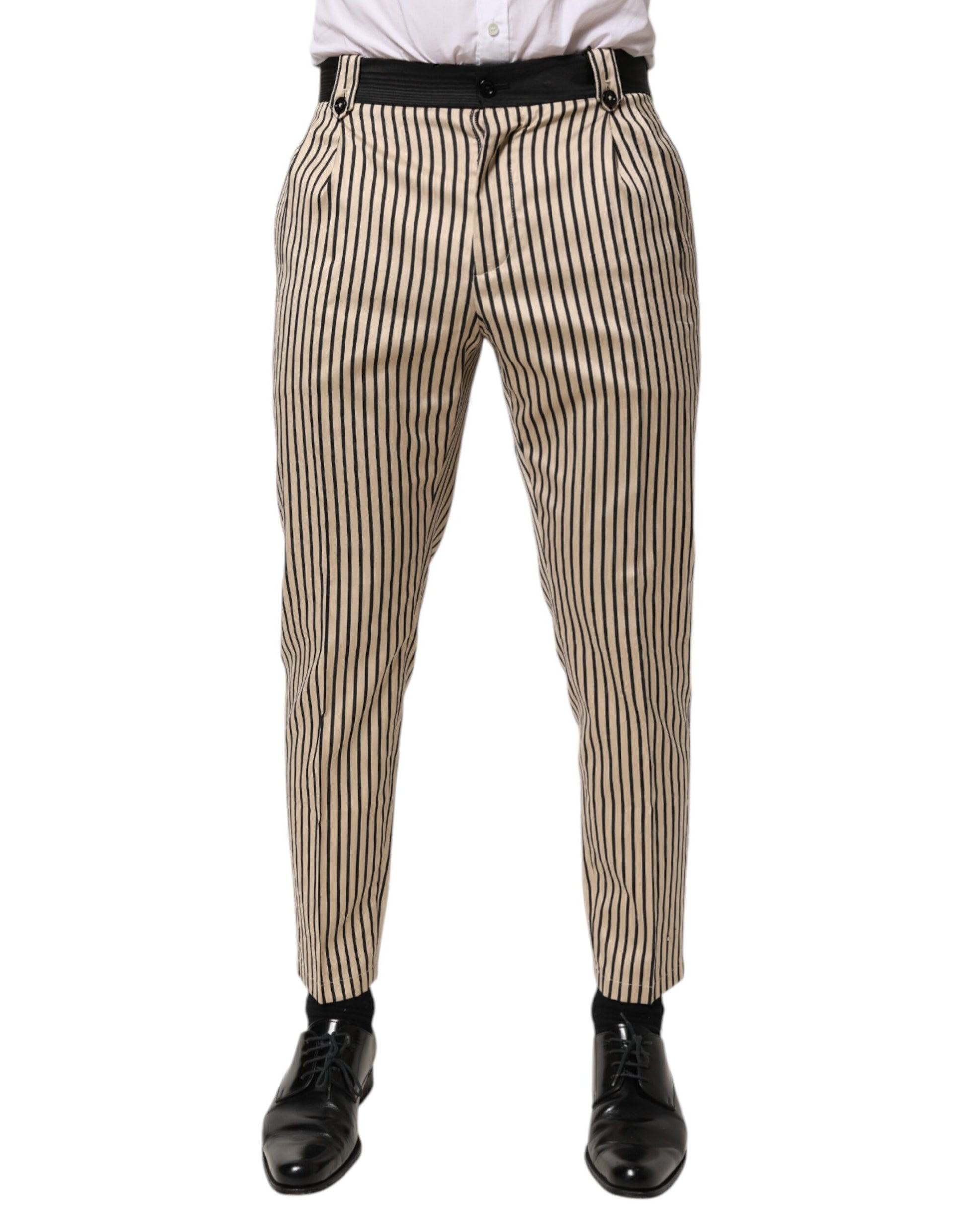 Pantalon Dolce & Gabbana en coton à rayures beiges et noires, coupe slim