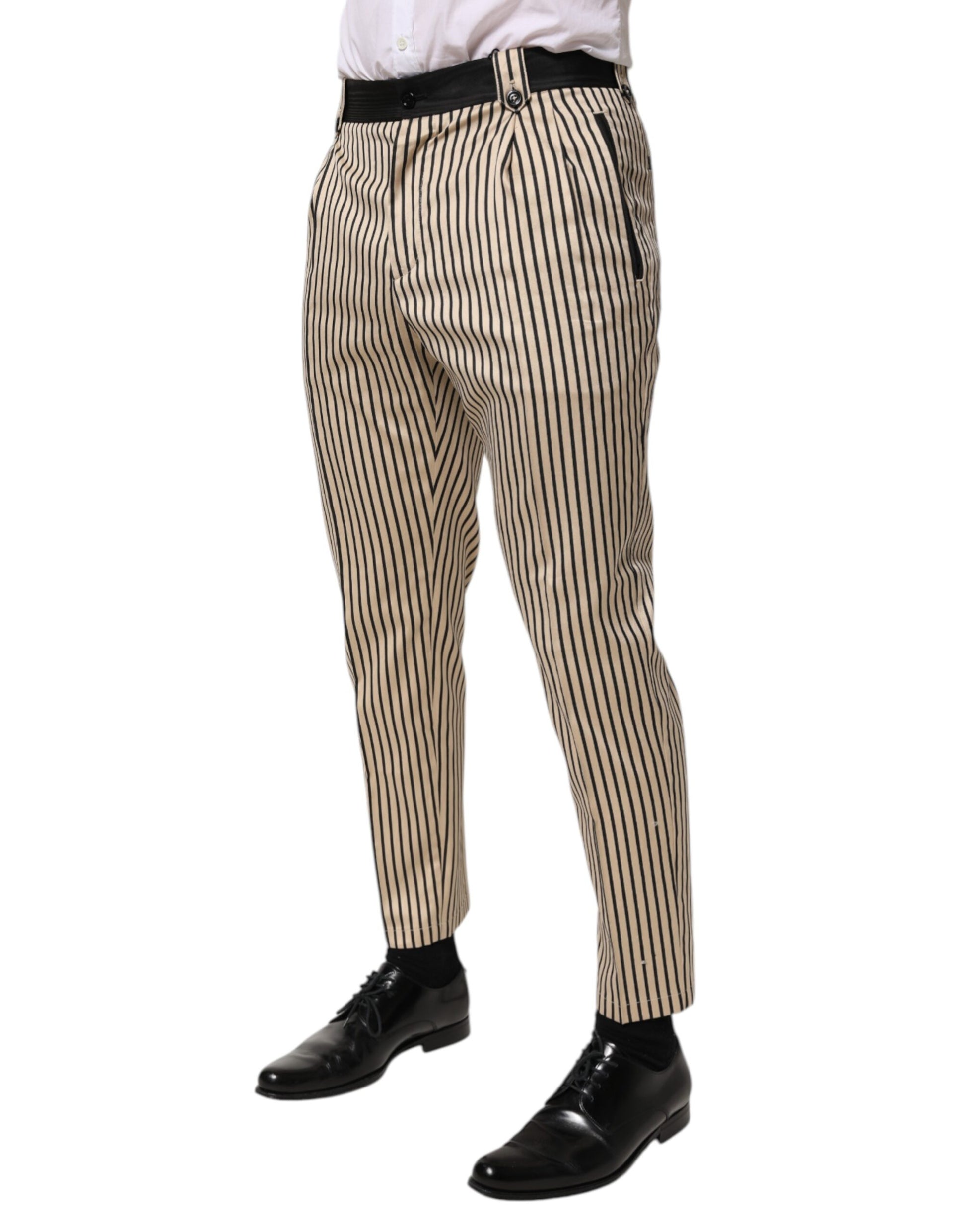 Pantalon Dolce & Gabbana en coton à rayures beiges et noires, coupe slim