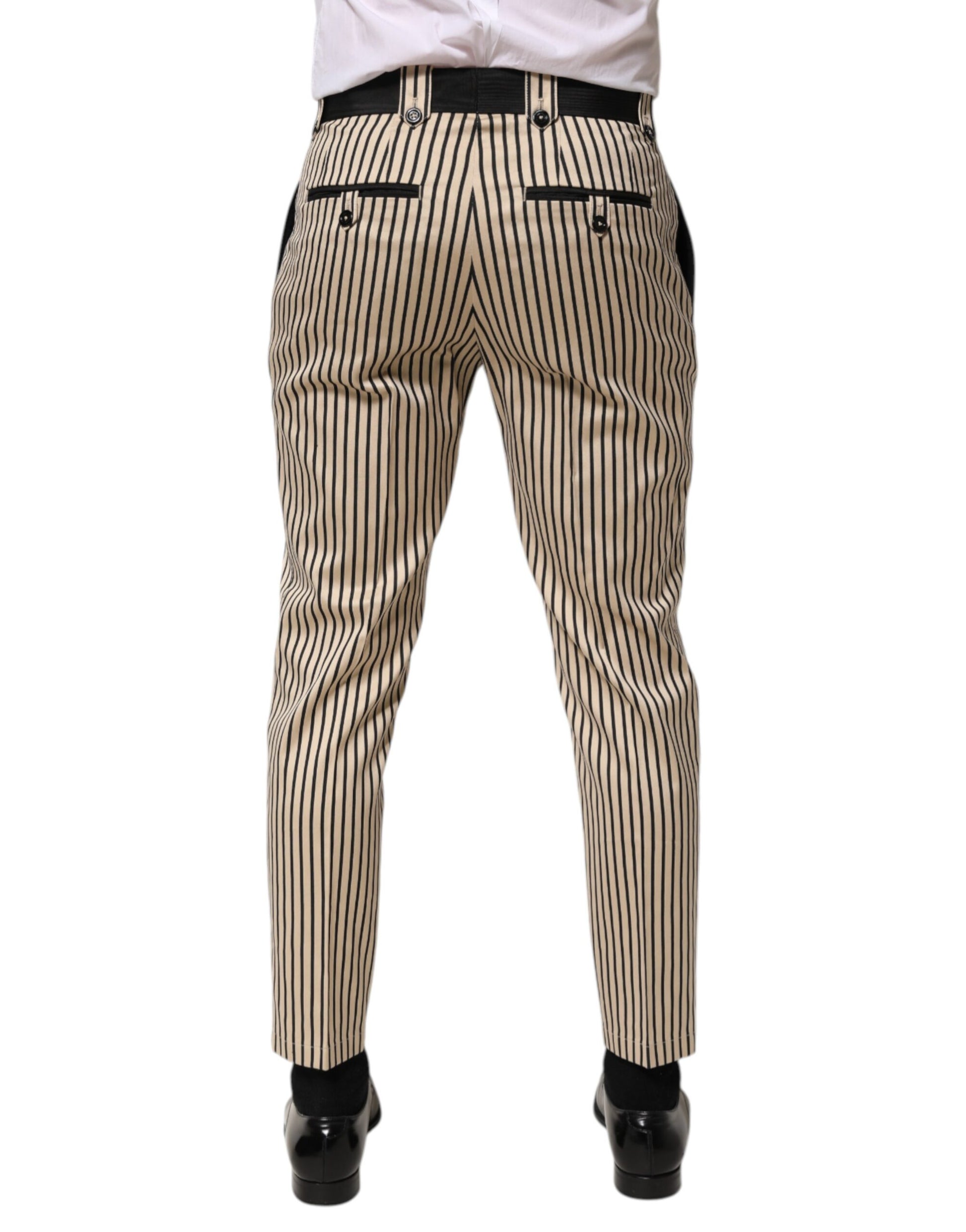 Pantalon Dolce & Gabbana en coton à rayures beiges et noires, coupe slim