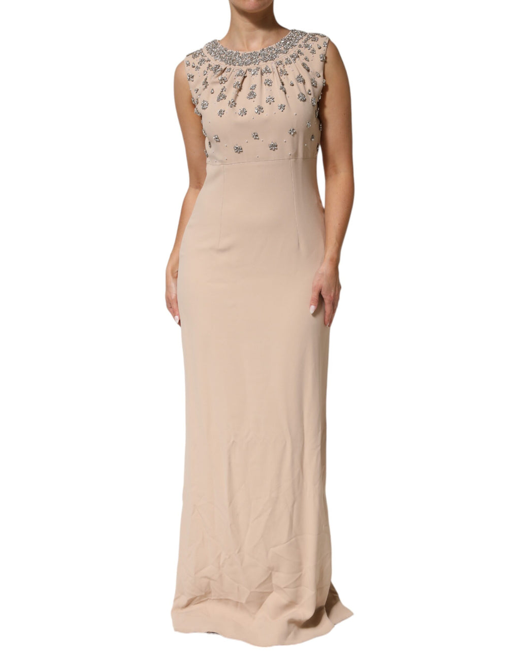 Robe Dolce & Gabbana nude écrue perlée et ornée de cristaux