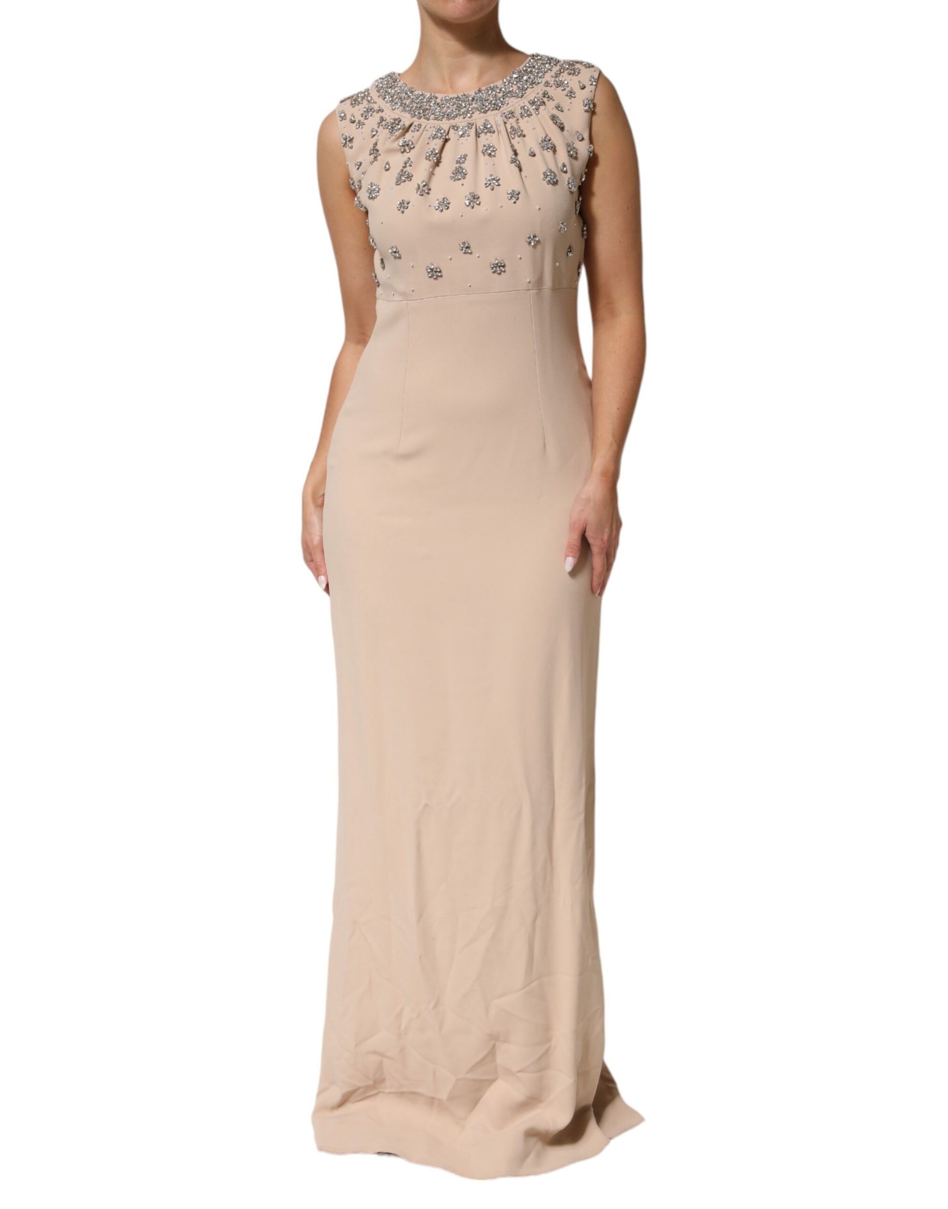 Robe Dolce & Gabbana nude écrue perlée et ornée de cristaux