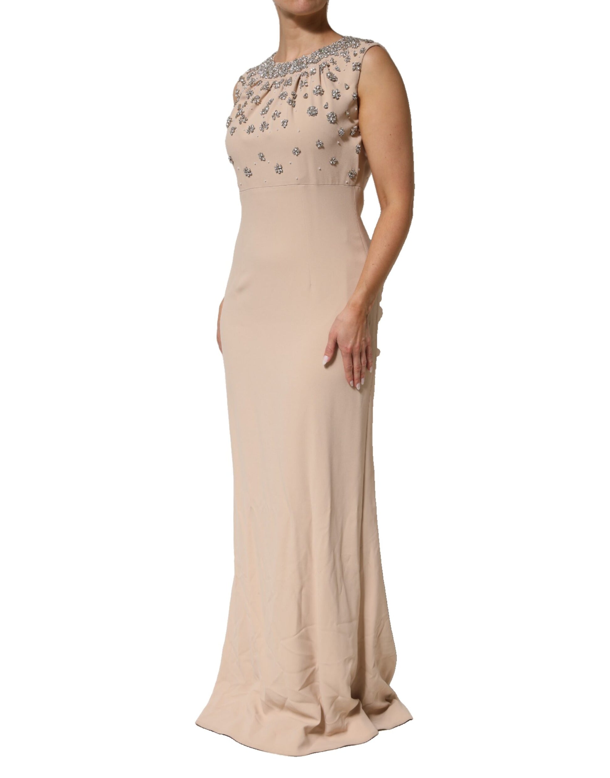 Robe Dolce & Gabbana nude écrue perlée et ornée de cristaux