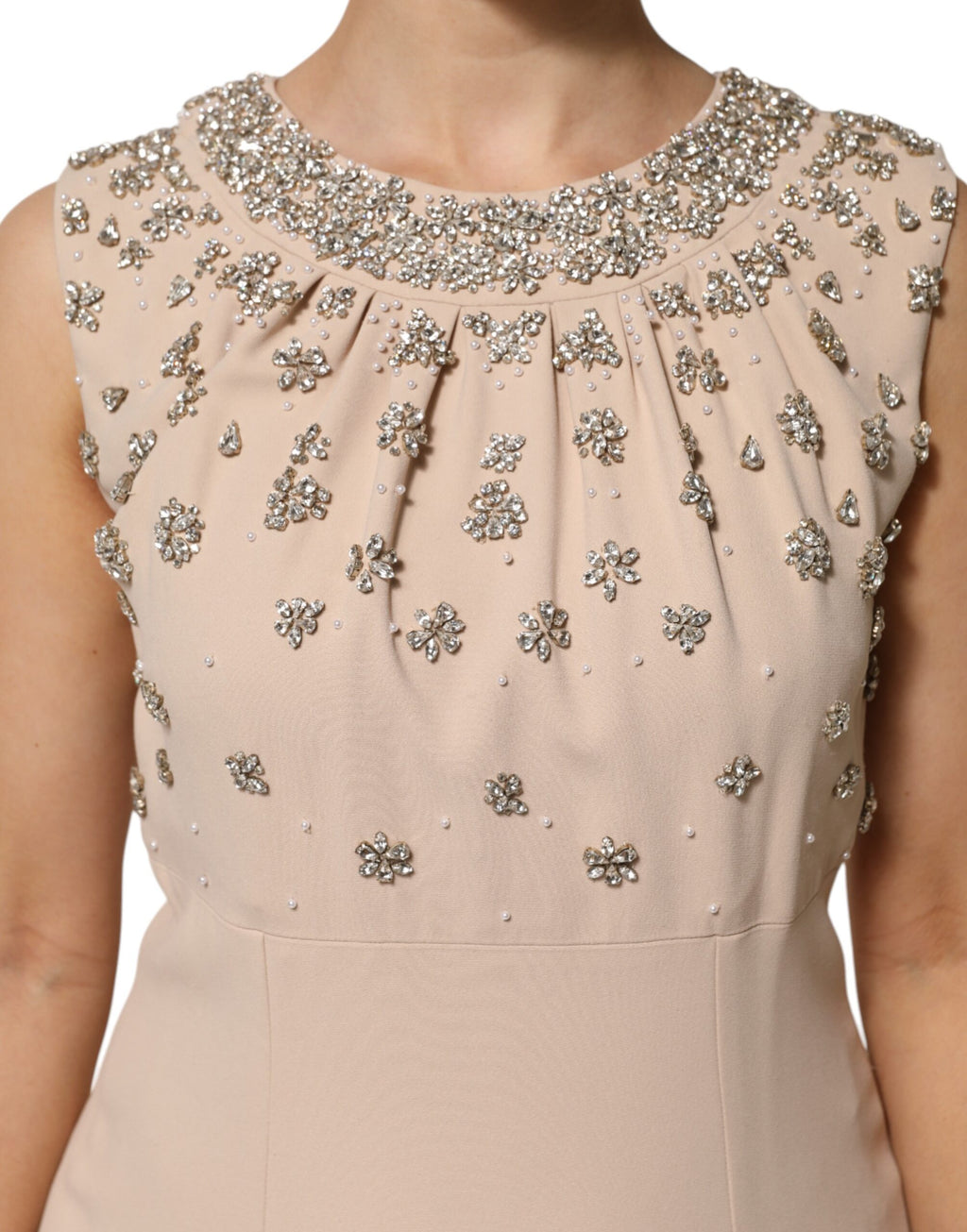 Robe Dolce & Gabbana nude écrue perlée et ornée de cristaux