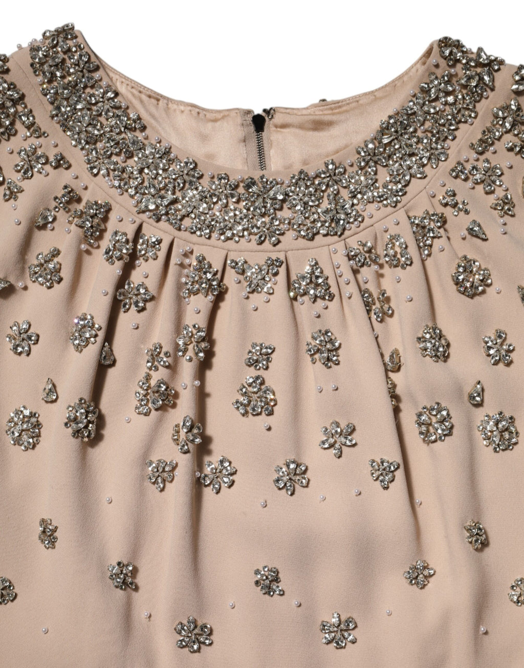 Robe Dolce & Gabbana nude écrue perlée et ornée de cristaux