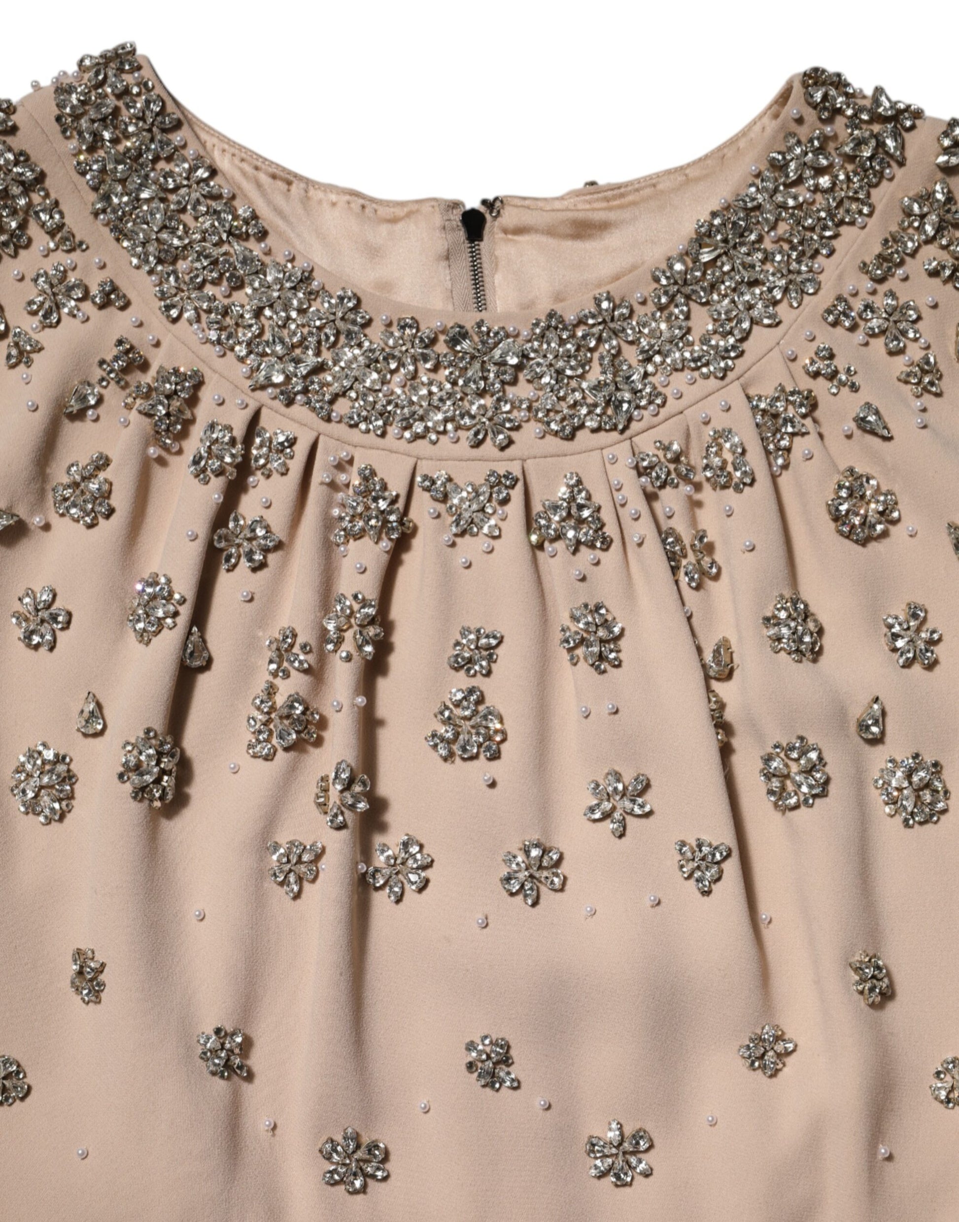 Robe Dolce & Gabbana nude écrue perlée et ornée de cristaux