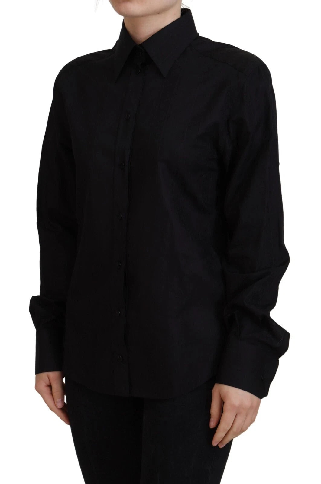 Chemise à manches longues et col en coton noir Dolce & Gabbana
