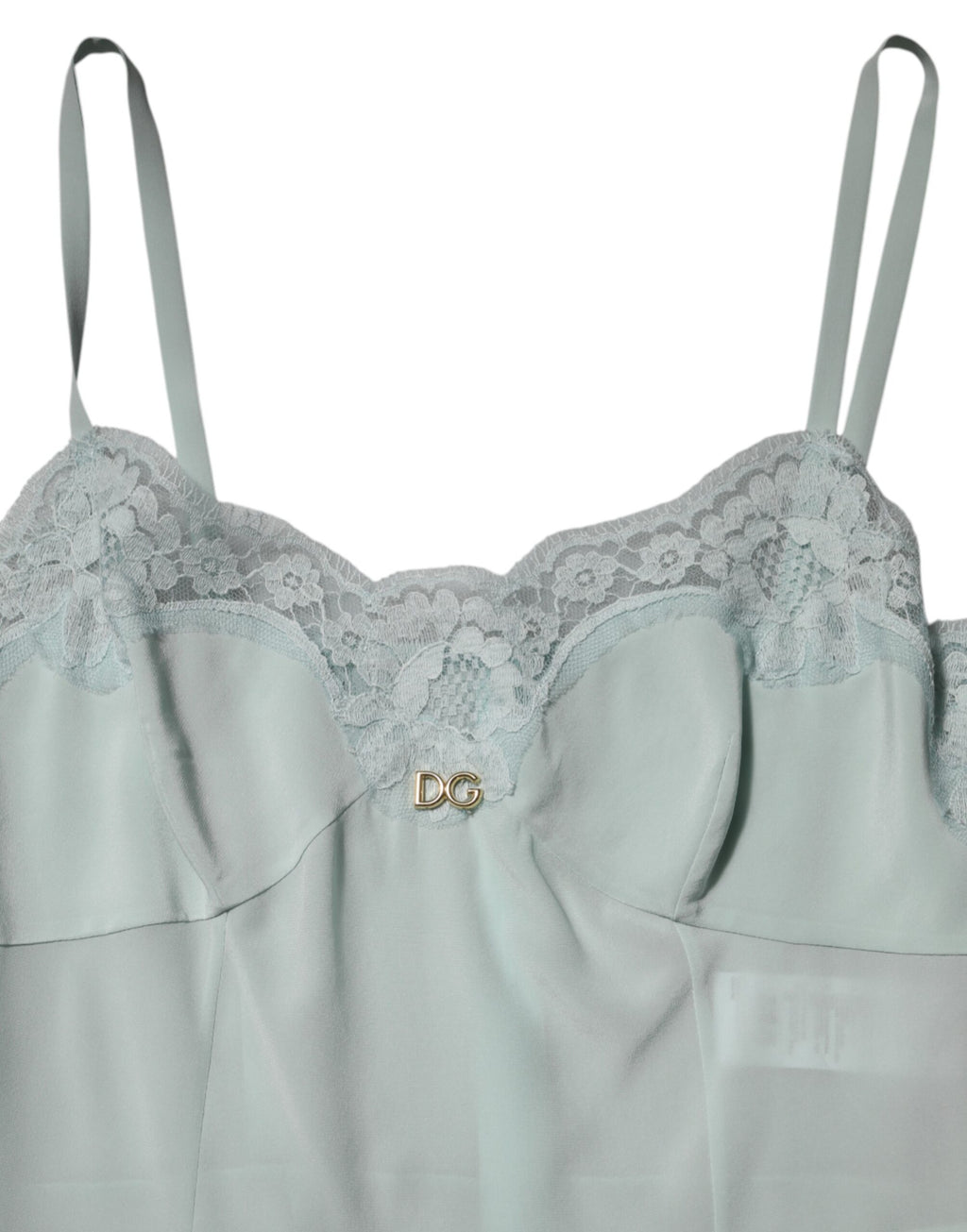 Robe nuisette moulante midi en soie et dentelle bleu clair Dolce & Gabbana