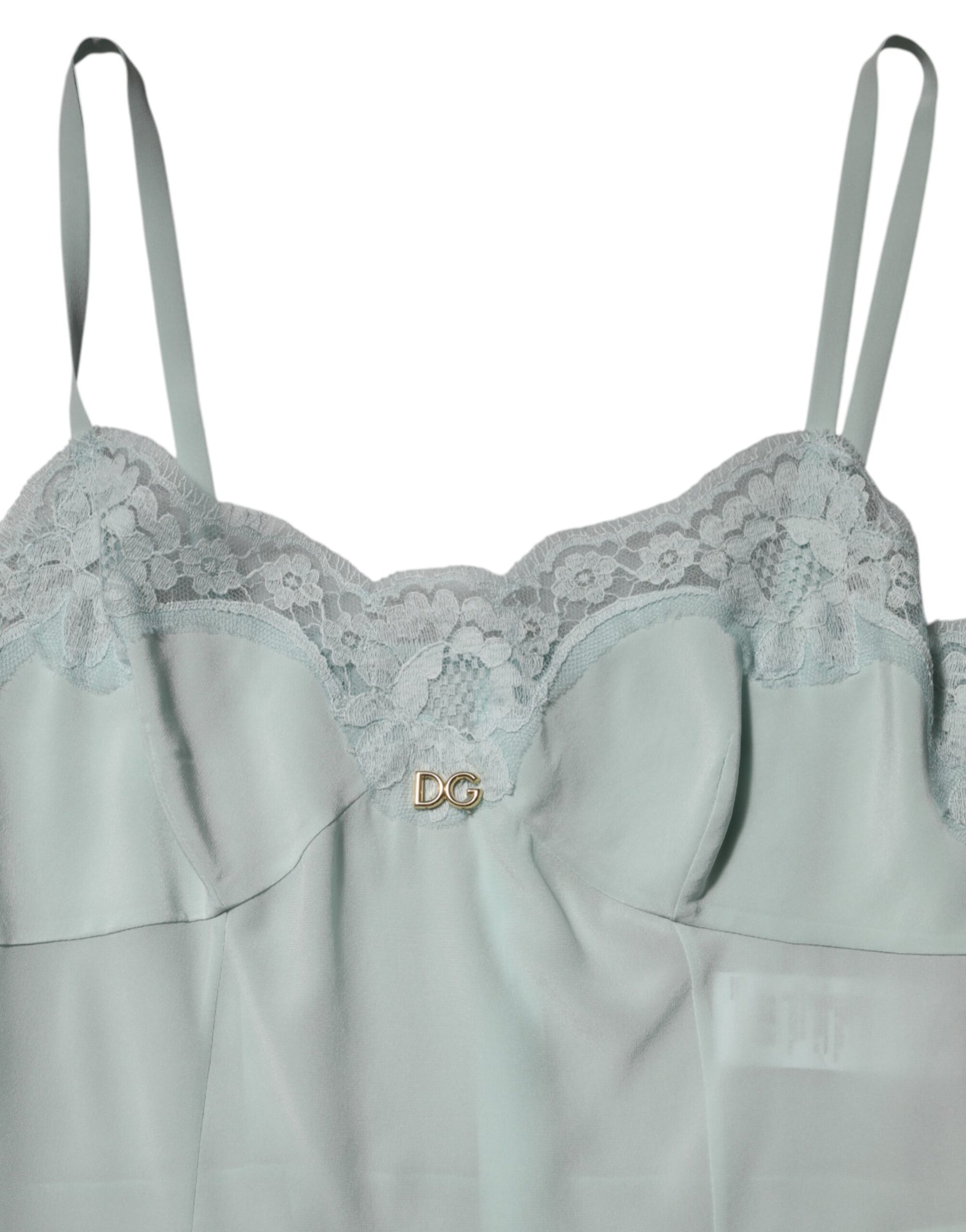 Robe nuisette moulante midi en soie et dentelle bleu clair Dolce & Gabbana