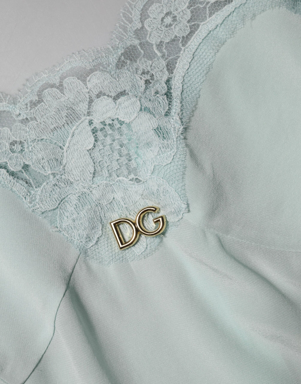 Robe nuisette moulante midi en soie et dentelle bleu clair Dolce & Gabbana