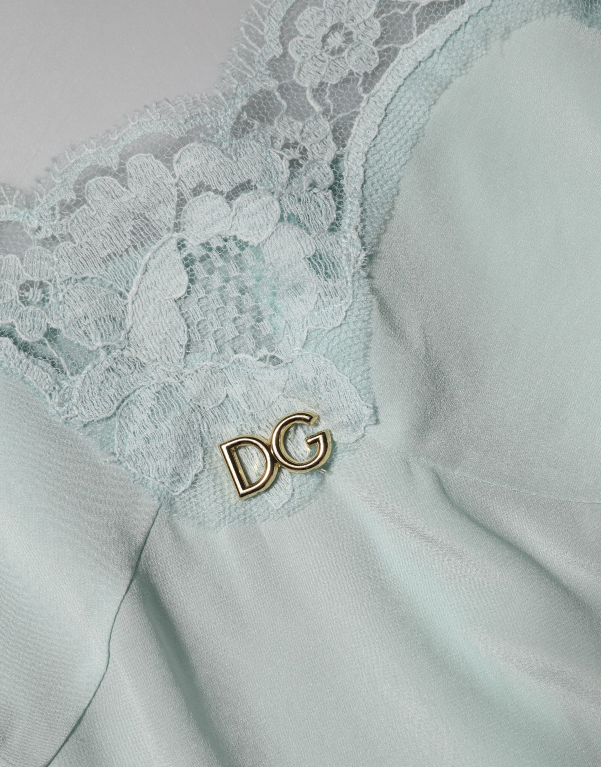 Robe nuisette moulante midi en soie et dentelle bleu clair Dolce & Gabbana