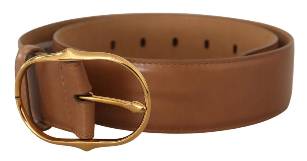 Ceinture Costume National en cuir marron avec boucle ovale en métal doré