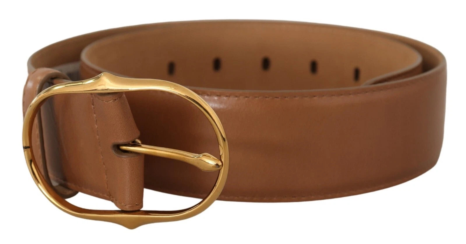 Ceinture Costume National en cuir marron avec boucle ovale en métal doré