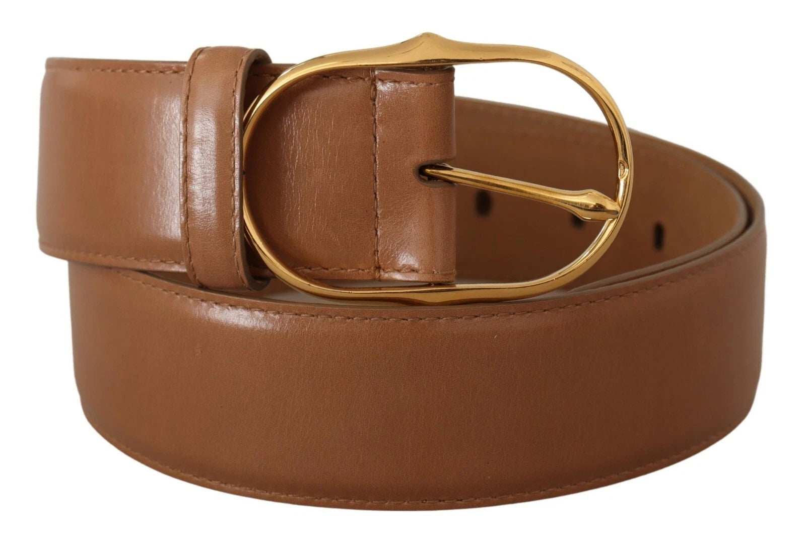 Ceinture Costume National en cuir marron avec boucle ovale en métal doré