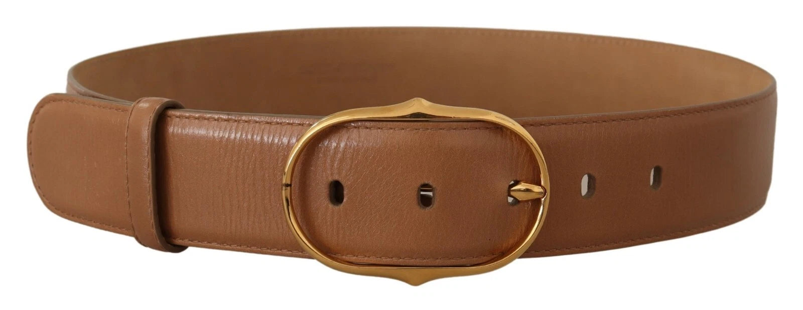 Ceinture Costume National en cuir marron avec boucle ovale en métal doré