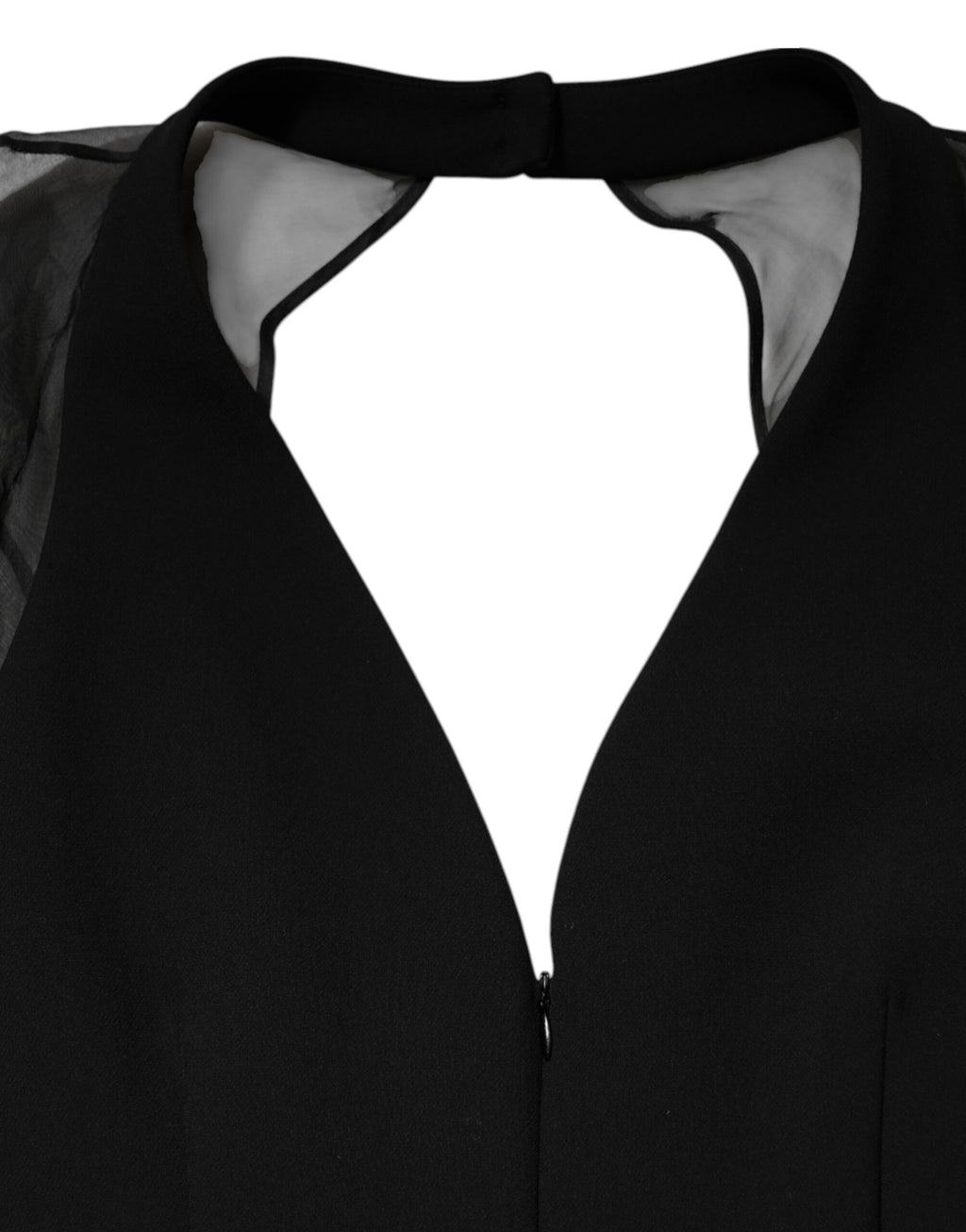 Robe courte Emporio Armani noire à encolure en V, manches transparentes et ceinture