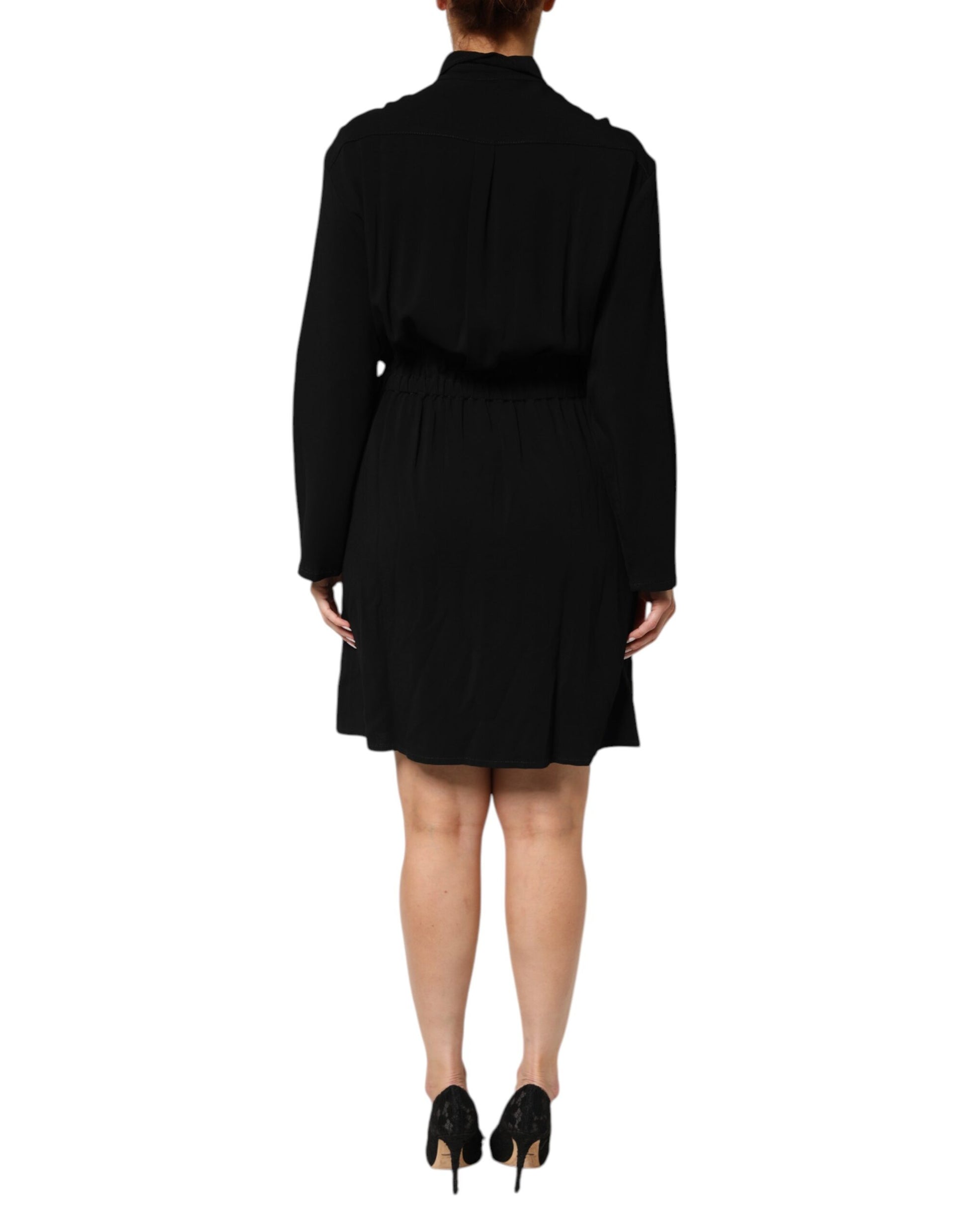 Robe Emporio Armani Noire en Mélange de Viscose Ceinturée Façon Chemise