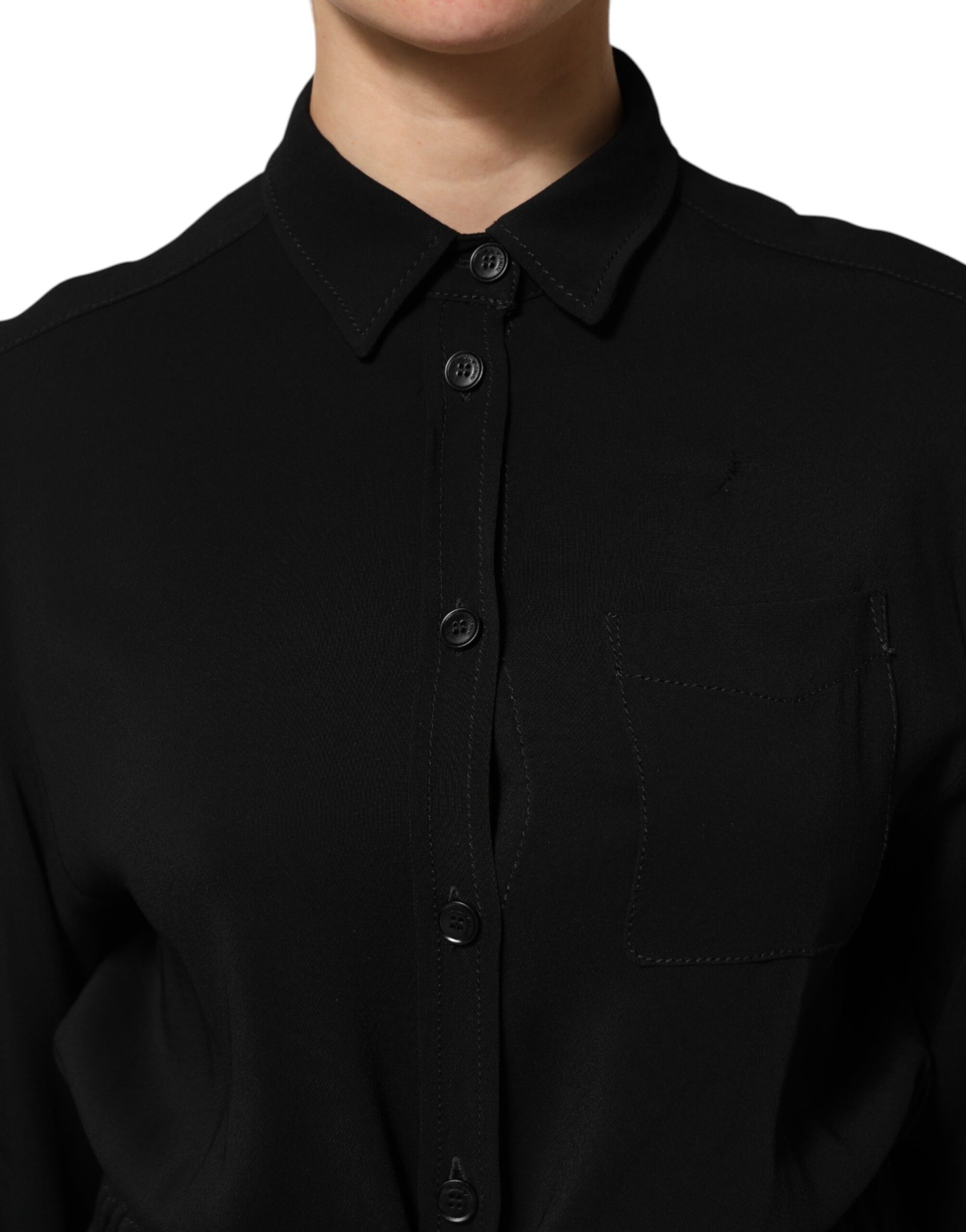 Robe Emporio Armani Noire en Mélange de Viscose Ceinturée Façon Chemise