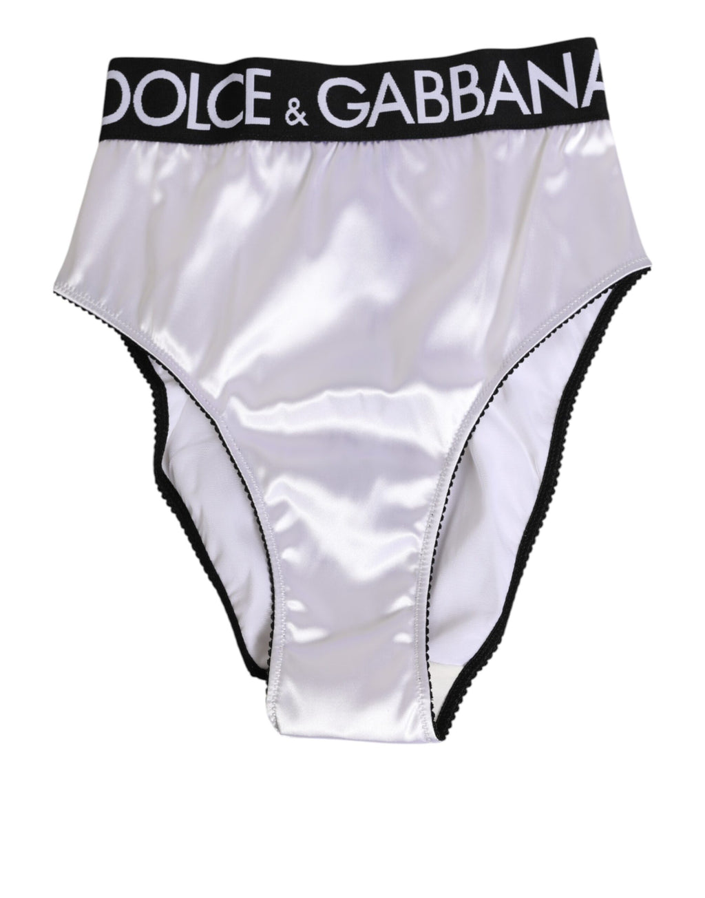 Sous-vêtements femme Dolce & Gabbana blancs en satin taille haute avec logo noir