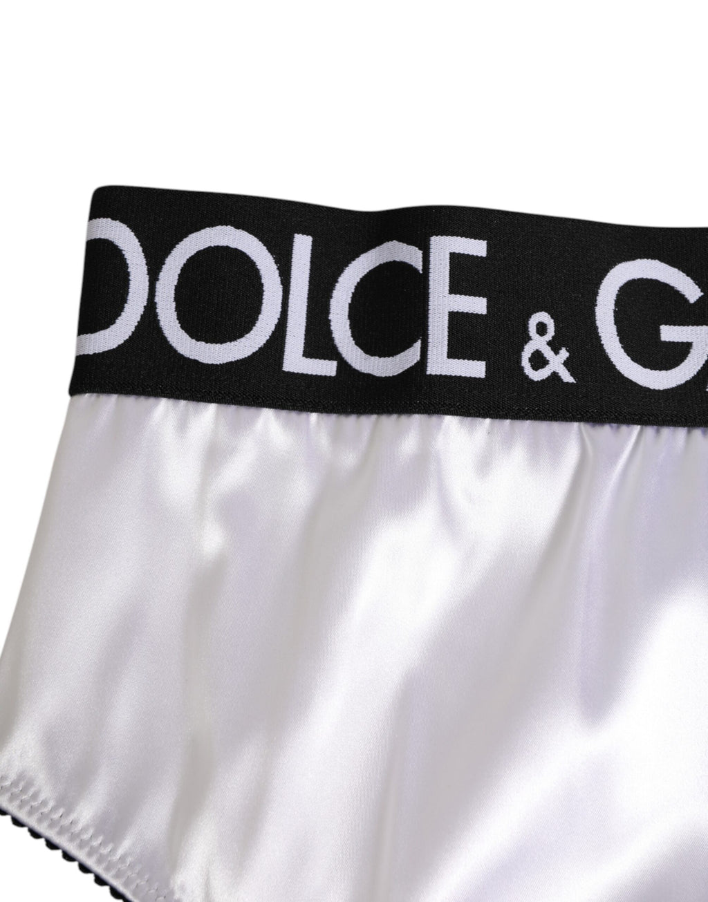 Sous-vêtements femme Dolce & Gabbana blancs en satin taille haute avec logo noir