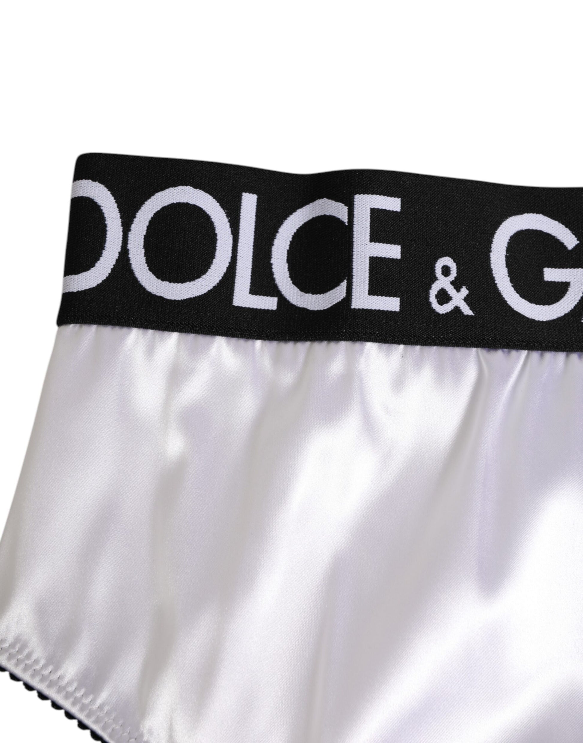 Sous-vêtements femme Dolce & Gabbana blancs en satin taille haute avec logo noir