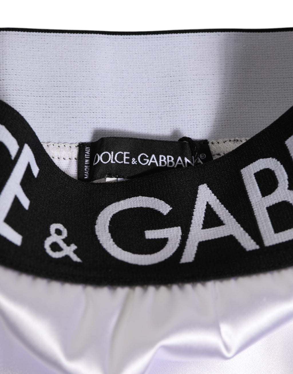 Sous-vêtements femme Dolce & Gabbana blancs en satin taille haute avec logo noir