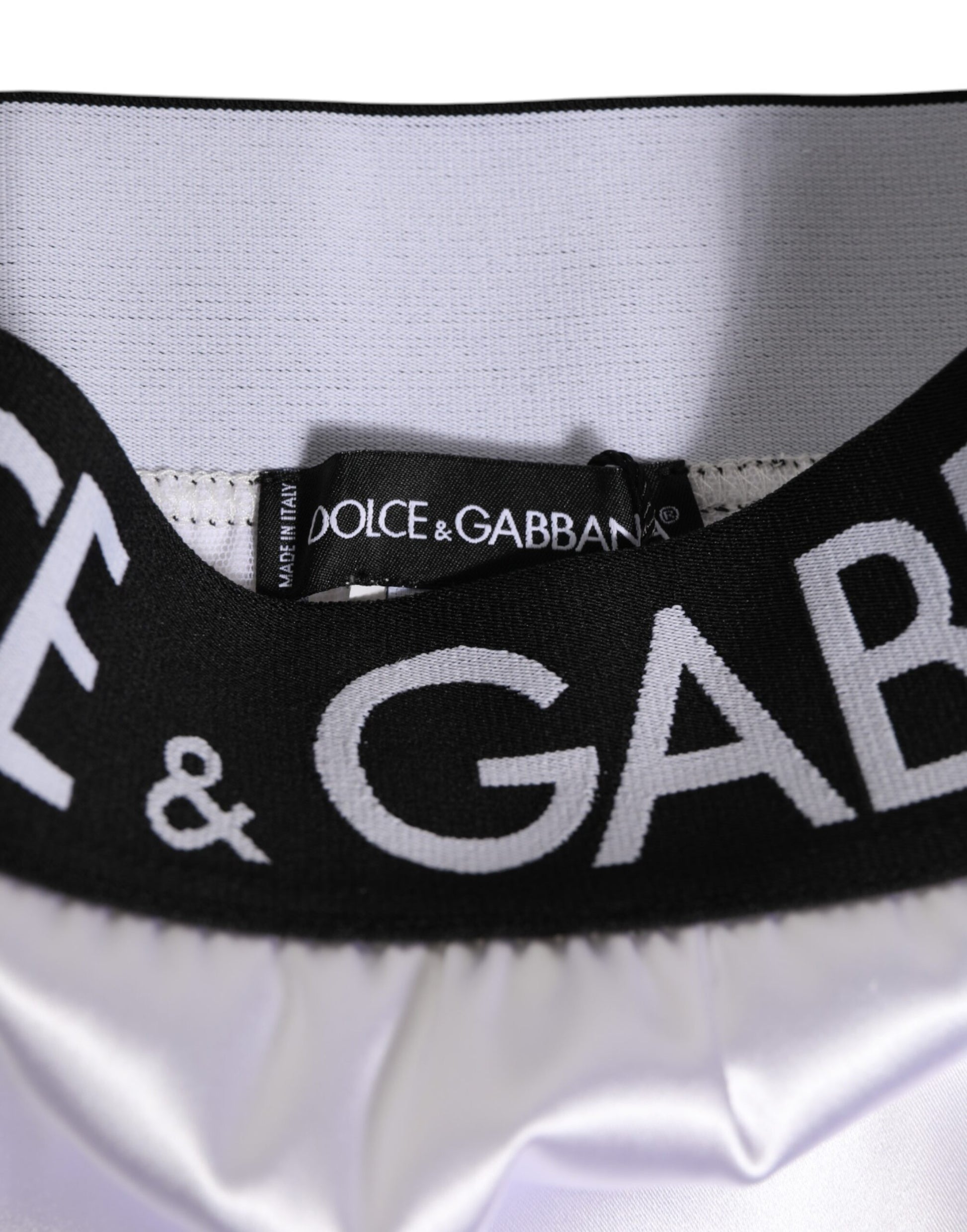 Sous-vêtements femme Dolce & Gabbana blancs en satin taille haute avec logo noir