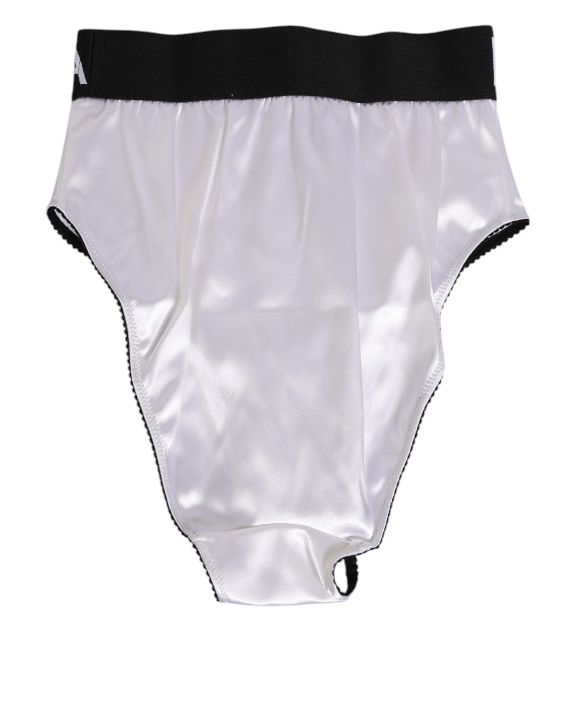 Sous-vêtements femme Dolce & Gabbana blancs en satin taille haute avec logo noir
