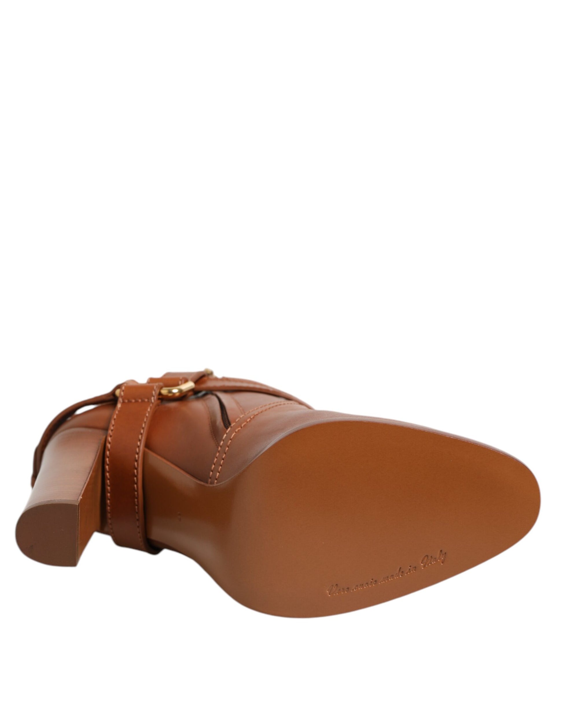 Chaussures Bottines Dolce & Gabbana en Cuir Marron avec Boucle Logo DG