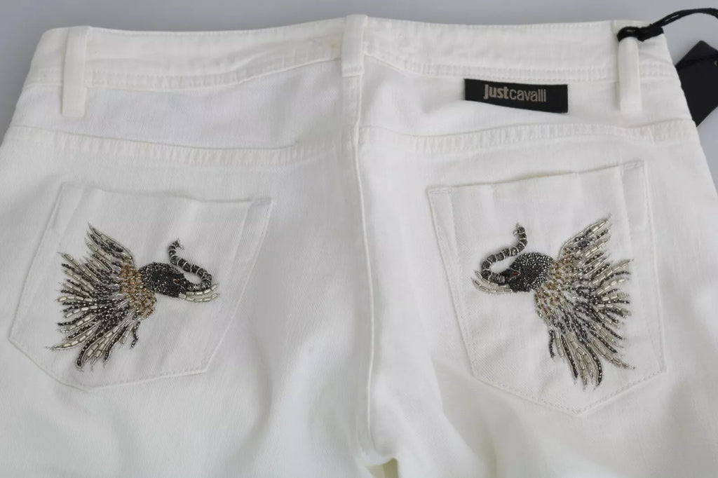 Jean Slim Fit Taille Moyenne en Coton Blanc Just Cavalli