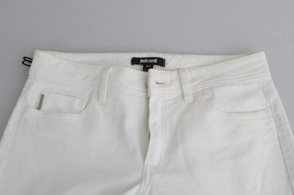 Jean Slim Fit Taille Moyenne en Coton Blanc Just Cavalli