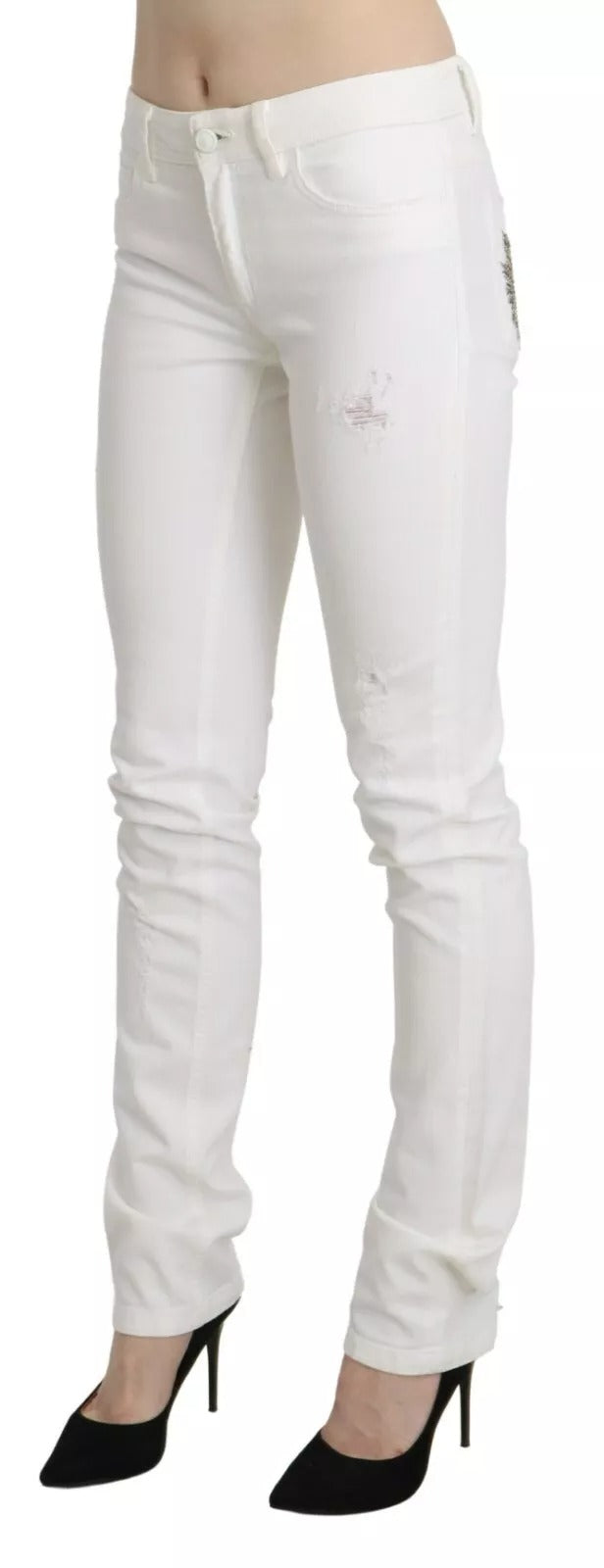 Jean Slim Fit Taille Moyenne en Coton Blanc Just Cavalli